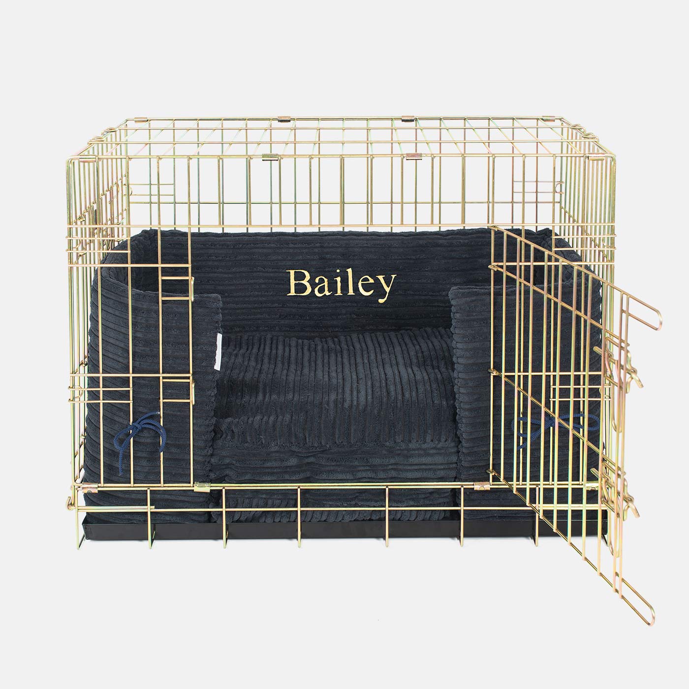 Luxury Dog Cage Bumper, Essentials Plush Cage Bumper in Navy The Perfect Dog Cage Accessory, Available To Personalize Now at Lords & Labradors US