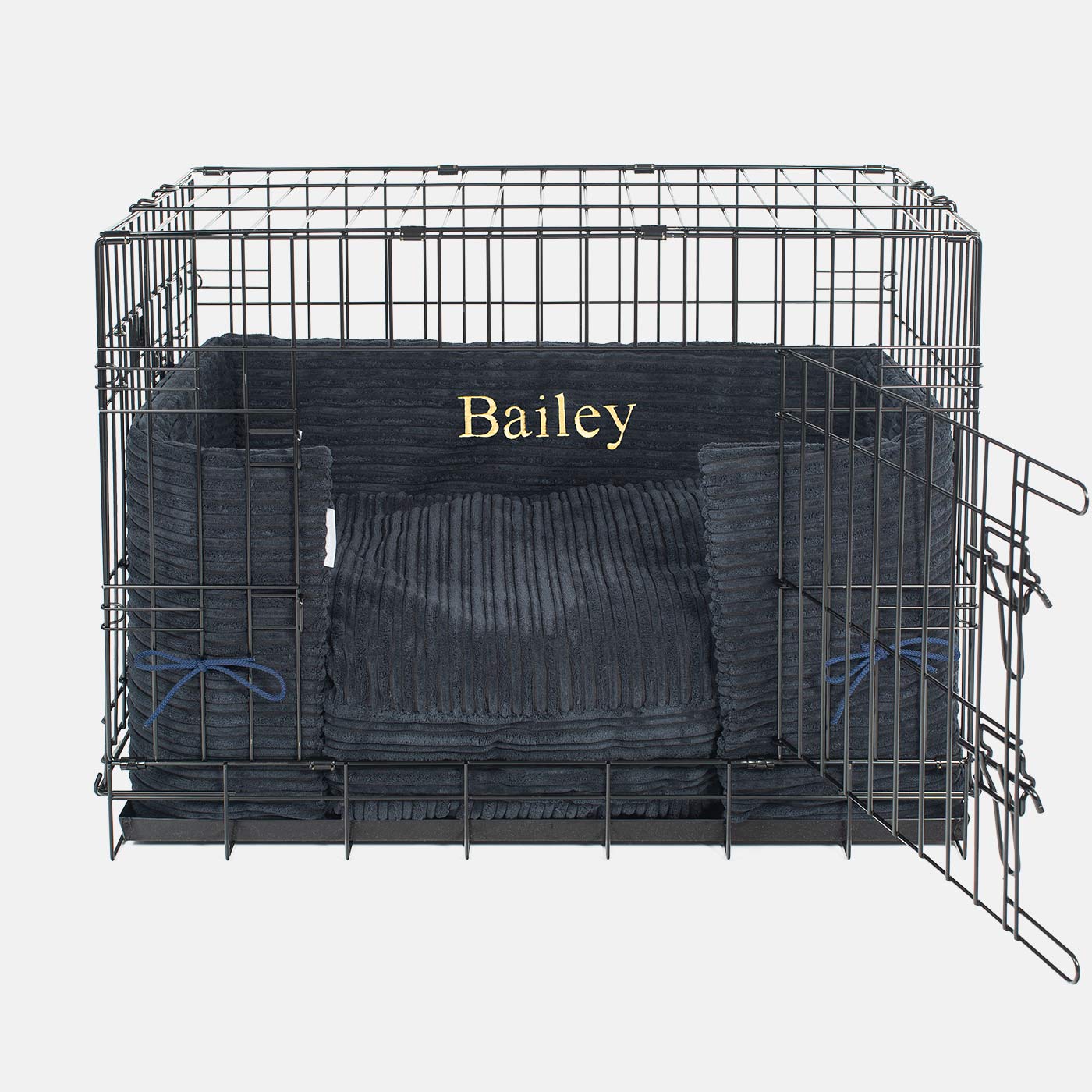 Luxury Dog Cage Bumper, Essentials Plush Cage Bumper in Navy The Perfect Dog Cage Accessory, Available To Personalize Now at Lords & Labradors US