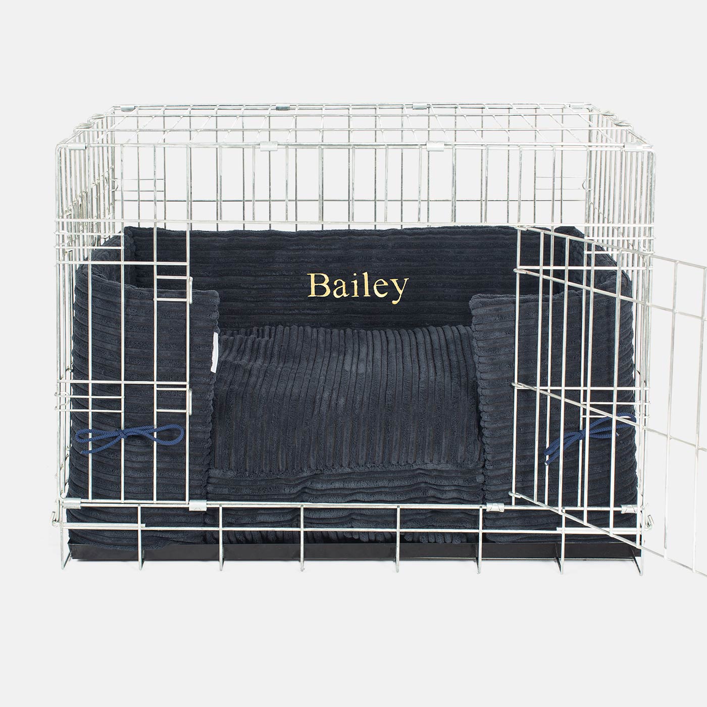 Luxury Dog Cage Bumper, Essentials Plush Cage Bumper in Navy The Perfect Dog Cage Accessory, Available To Personalize Now at Lords & Labradors US