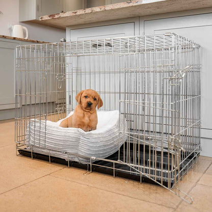 Cozy & Calm Puppy Cage Bed, The Perfect Dog Cage Accessory For The Ultimate Dog Den! In Stunning Light Grey Essentials Plush! Available To Personalize at Lords & Labradors US