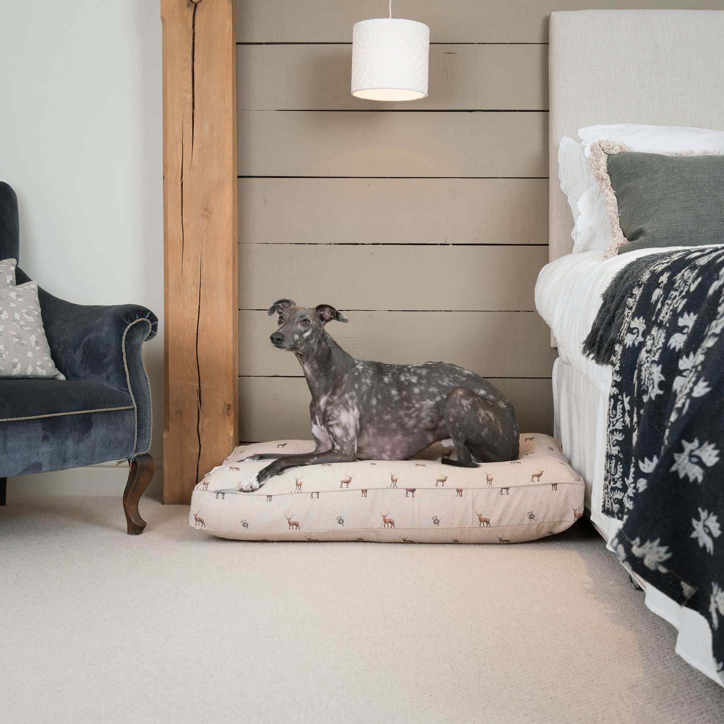 Luxury Woodland Dog Cushion, in Stag. Available For Pet Personalization, Handmade Here at Lords & Labradors US! Order The Perfect Pet Cushion Today For The Ultimate Burrow!