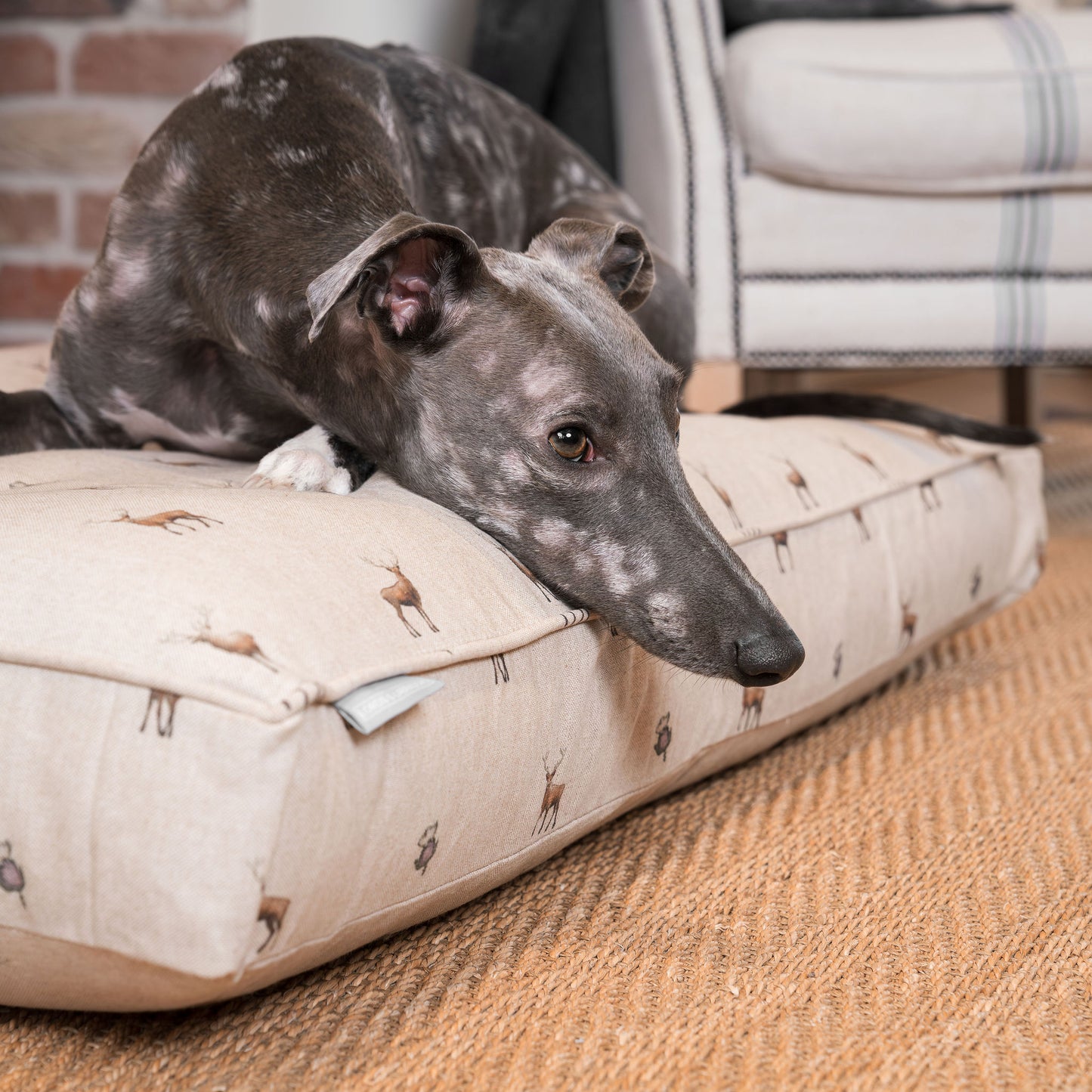 Luxury Woodland Dog Cushion, in Stag. Available For Pet Personalization, Handmade Here at Lords & Labradors US! Order The Perfect Pet Cushion Today For The Ultimate Burrow!