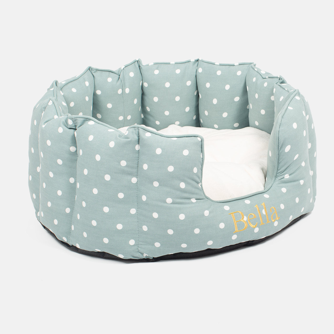 Discover Our Luxurious High Wall Bed For Cats & Kittens, Featuring Reversible Inner Cushion With Teddy Fleece To Craft The Perfect Cat Bed In Stunning Duck Egg Spot! Available To Personalize Now at Lords & Labradors US