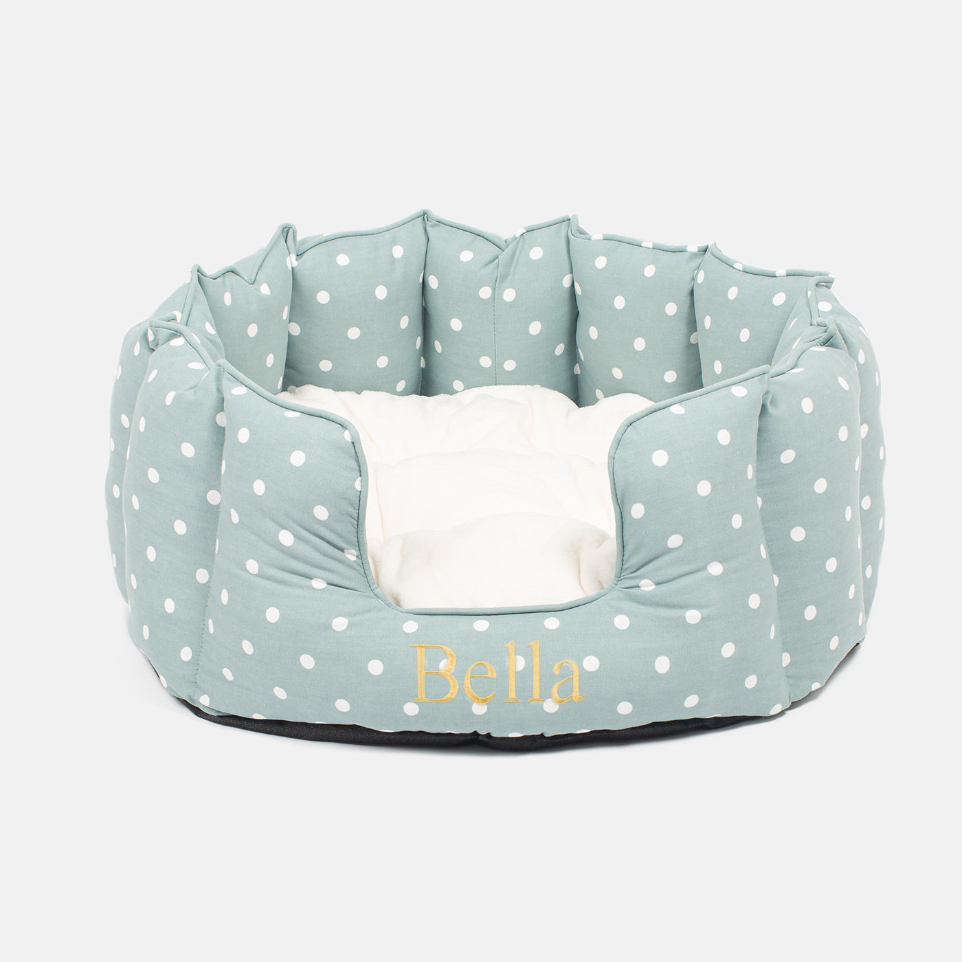 Discover Our Luxurious High Wall Bed For Cats & Kittens, Featuring Reversible Inner Cushion With Teddy Fleece To Craft The Perfect Cat Bed In Stunning Duck Egg Spot! Available To Personalize Now at Lords & Labradors US