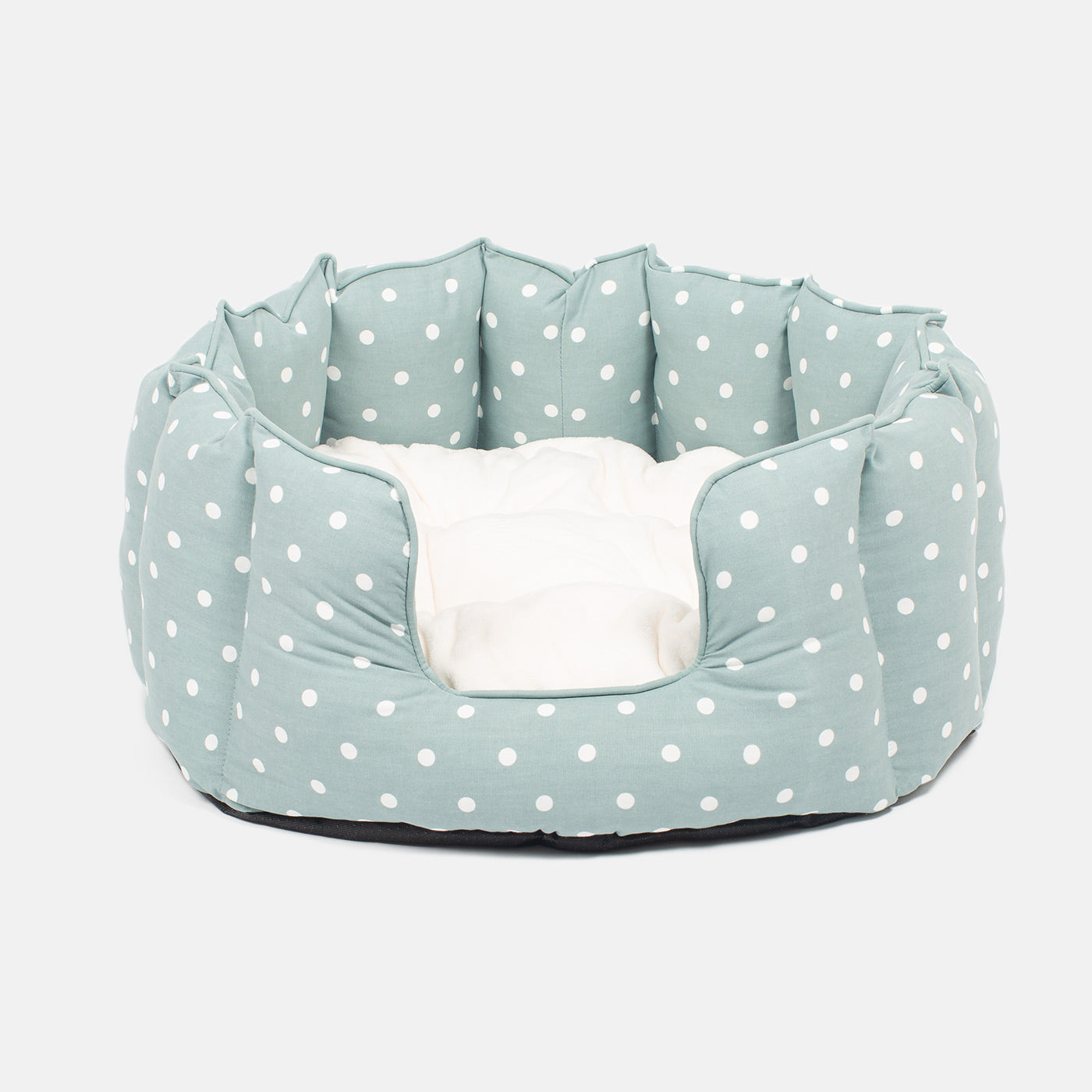 Discover Our Luxurious High Wall Bed For Cats & Kittens, Featuring Reversible Inner Cushion With Teddy Fleece To Craft The Perfect Cat Bed In Stunning Duck Egg Spot! Available To Personalize Now at Lords & Labradors US