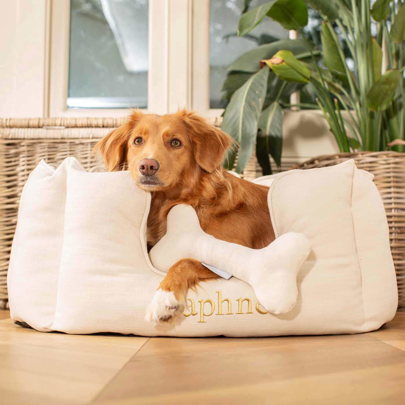 Discover Our Luxurious High Wall Bed For Dogs, Featuring inner pillow with plush teddy fleece on one side To Craft The Perfect Dogs Bed In Stunning Savanna Bone! Available To Personalize Now at Lords & Labradors US