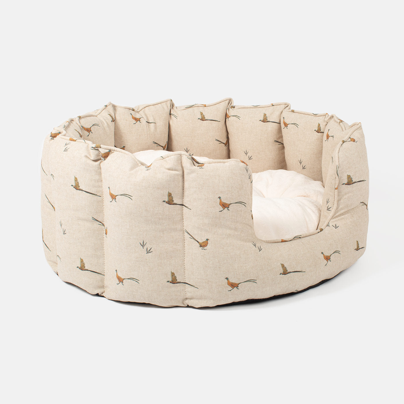 Discover the perfect high wall dog bed in the beautifully crafted woodland collection, this comfortable and cosy bed for dogs features an inner pillow with a plush fleece on the other side for a luxurious touch! Available to personalise now at Lords & Labradors