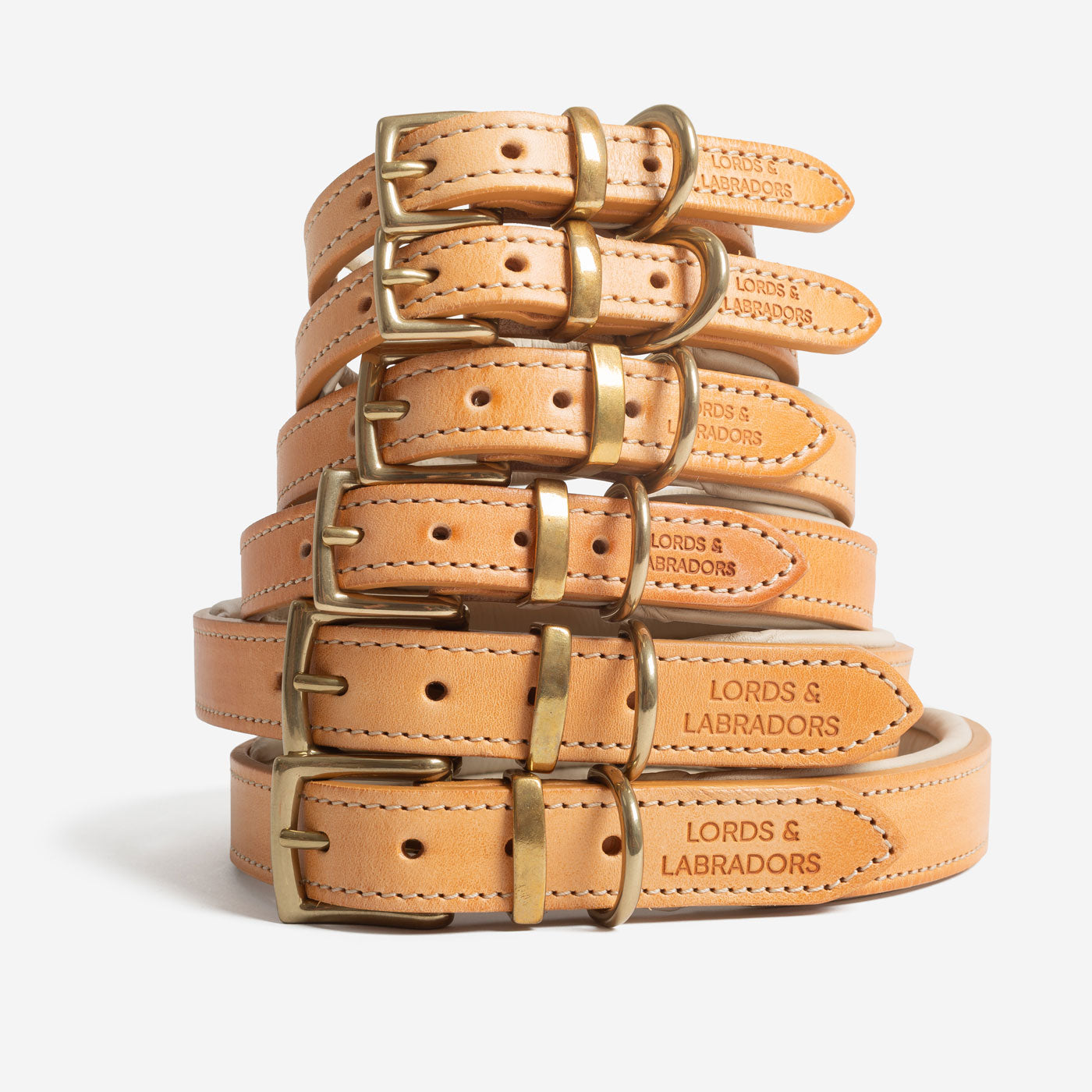 Discover dog walking luxury with our handcrafted Italian padded leather dog collar in Tan & Cream! The perfect collar for dogs available now at Lords & Labradors US
