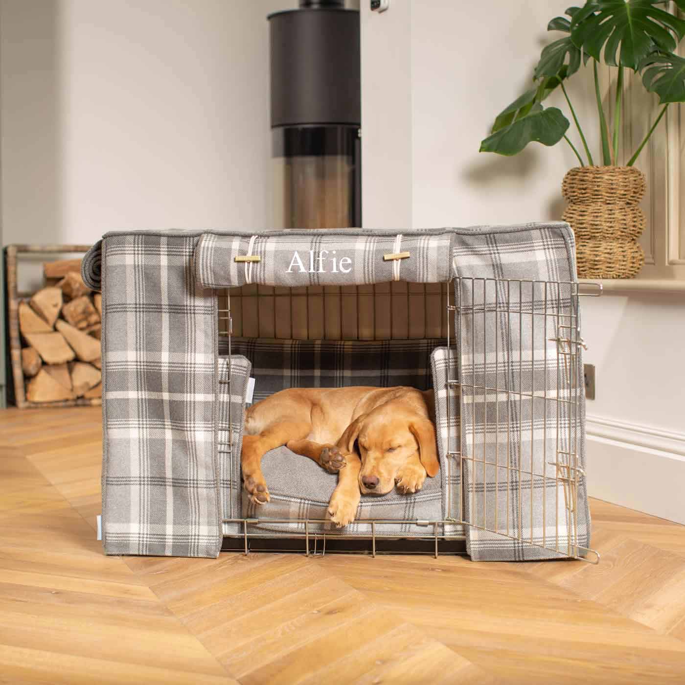 Luxury Heavy Duty Dog Cage, In Stunning Balmoral Dove Grey Tweed Cage Set, The Perfect Dog Cage Set For Building The Ultimate Pet Den! Dog Cage Cover Available To Personalize at Lords & Labradors US