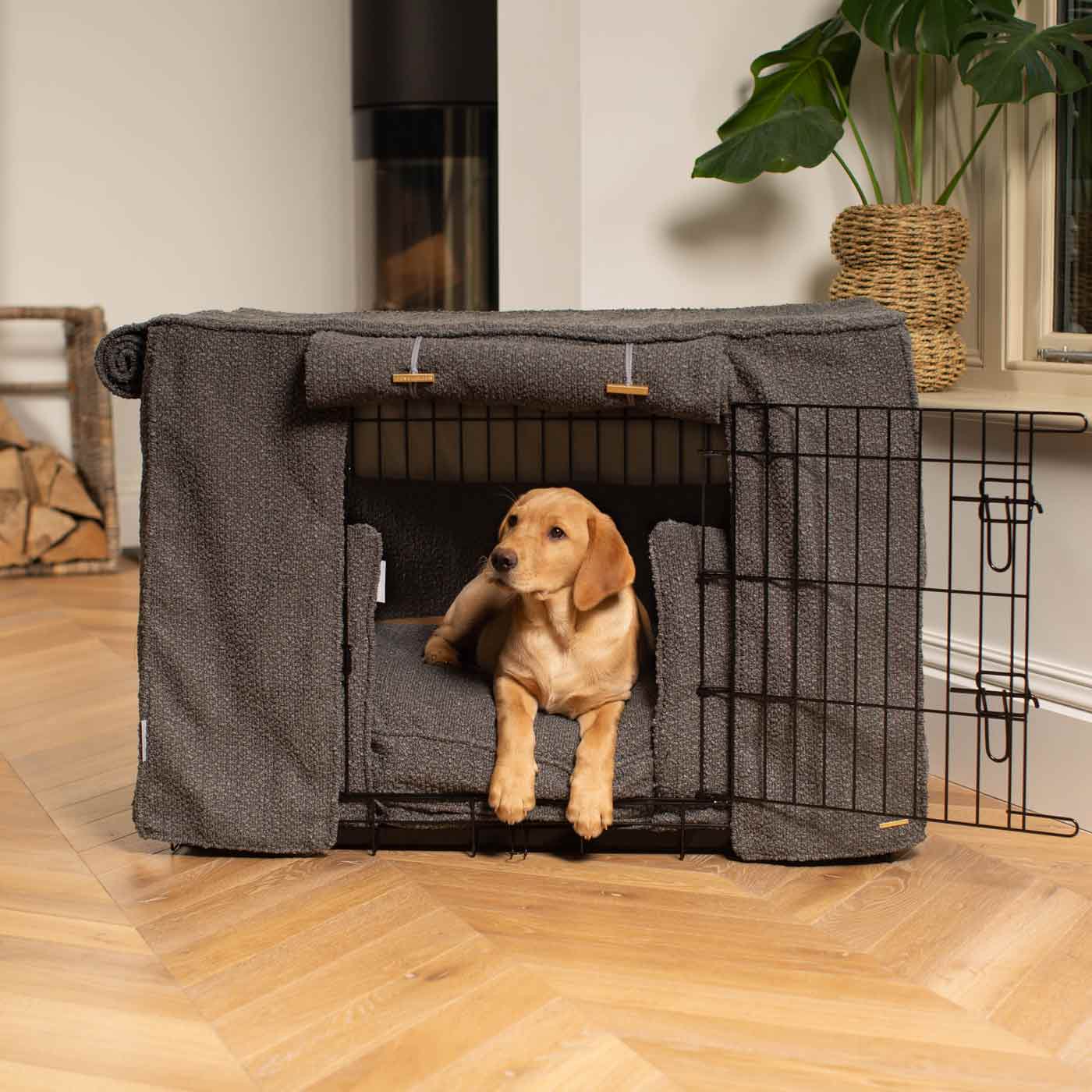 Luxury Heavy Duty Dog Cage, In Stunning Granite Bouclé Cage Set, The Perfect Dog Cage Set For Building The Ultimate Pet Den! Dog Cage Cover Available To Personalize at Lords & Labradors US