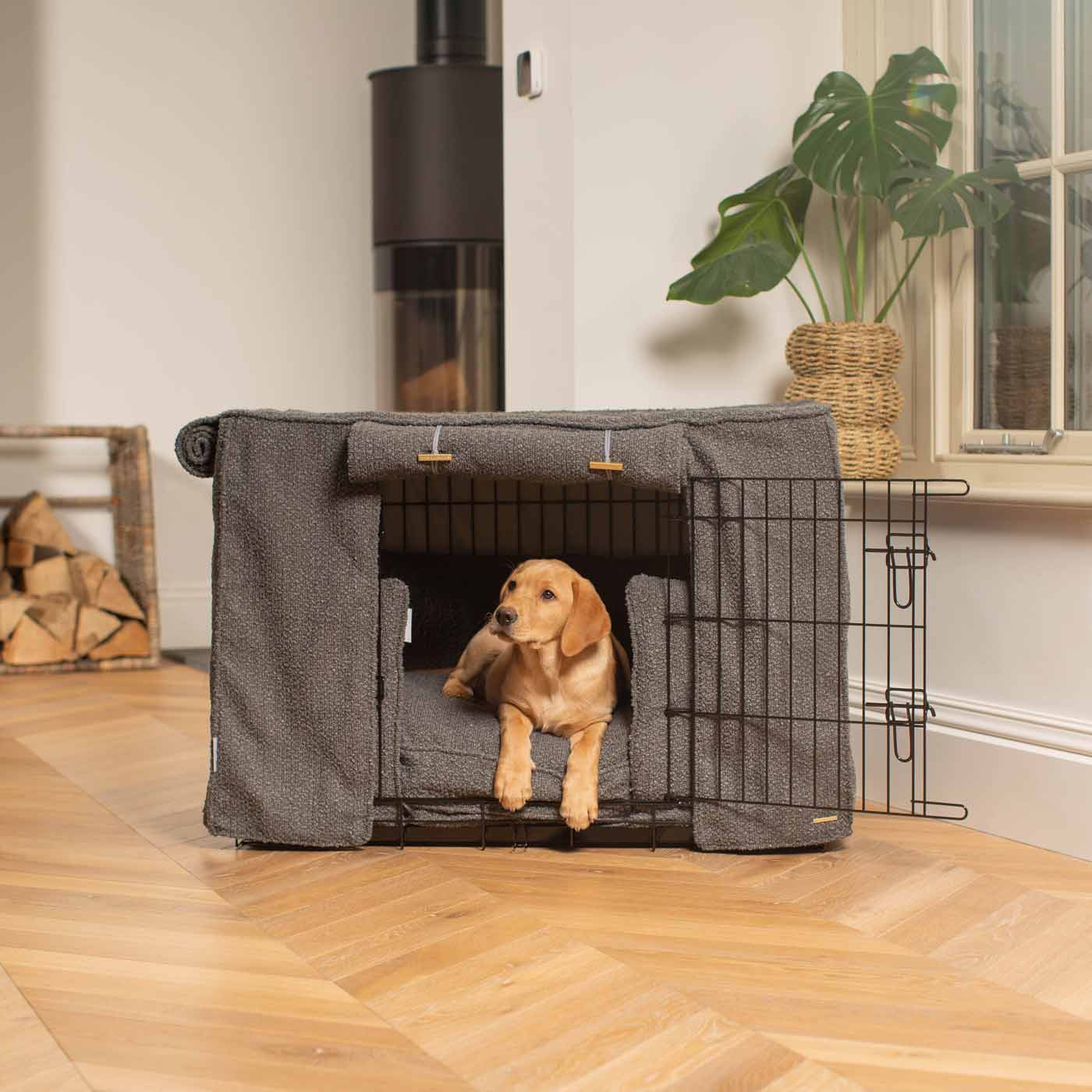 Luxury Heavy Duty Dog Cage, In Stunning Granite Bouclé Cage Set, The Perfect Dog Cage Set For Building The Ultimate Pet Den! Dog Cage Cover Available To Personalize at Lords & Labradors US