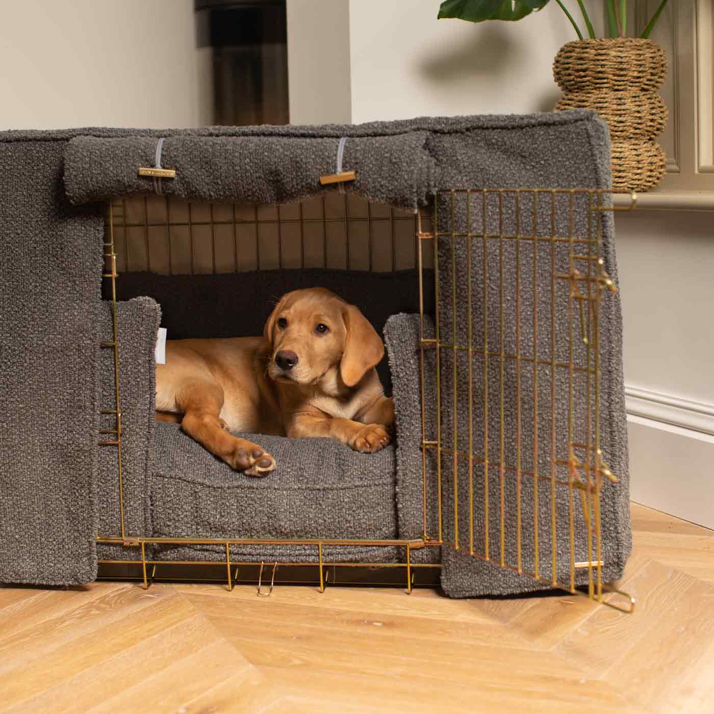 Luxury Heavy Duty Dog Cage, In Stunning Granite Bouclé Cage Set, The Perfect Dog Cage Set For Building The Ultimate Pet Den! Dog Cage Cover Available To Personalize at Lords & Labradors US