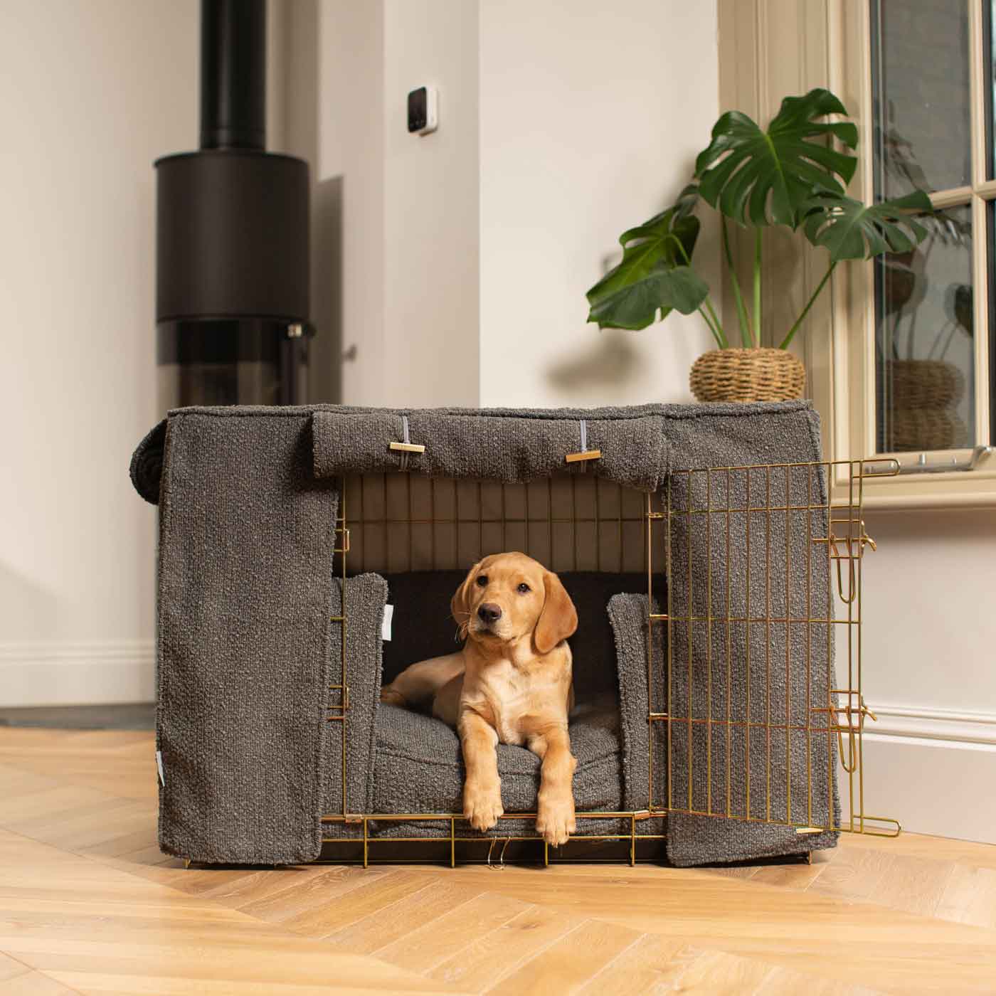 Luxury Heavy Duty Dog Cage, In Stunning Granite Bouclé Cage Set, The Perfect Dog Cage Set For Building The Ultimate Pet Den! Dog Cage Cover Available To Personalize at Lords & Labradors US