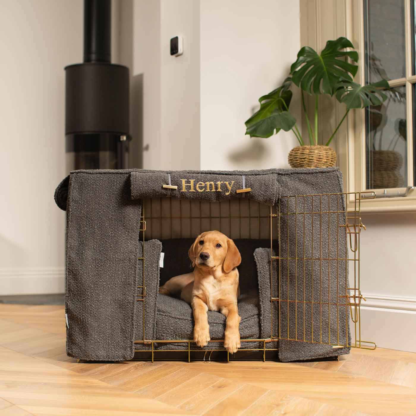 Luxury Heavy Duty Dog Cage, In Stunning Granite Bouclé Cage Set, The Perfect Dog Cage Set For Building The Ultimate Pet Den! Dog Cage Cover Available To Personalize at Lords & Labradors US
