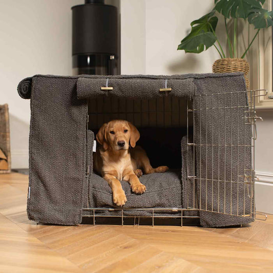 Luxury Heavy Duty Dog Cage, In Stunning Granite Bouclé Cage Set, The Perfect Dog Cage Set For Building The Ultimate Pet Den! Dog Cage Cover Available To Personalize at Lords & Labradors US