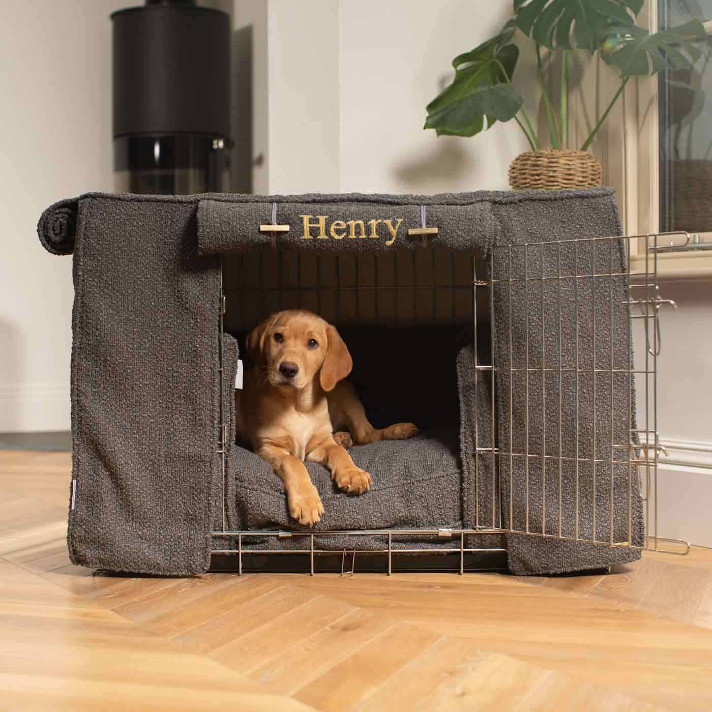 Luxury Heavy Duty Dog Cage, In Stunning Granite Bouclé Cage Set, The Perfect Dog Cage Set For Building The Ultimate Pet Den! Dog Cage Cover Available To Personalize at Lords & Labradors US