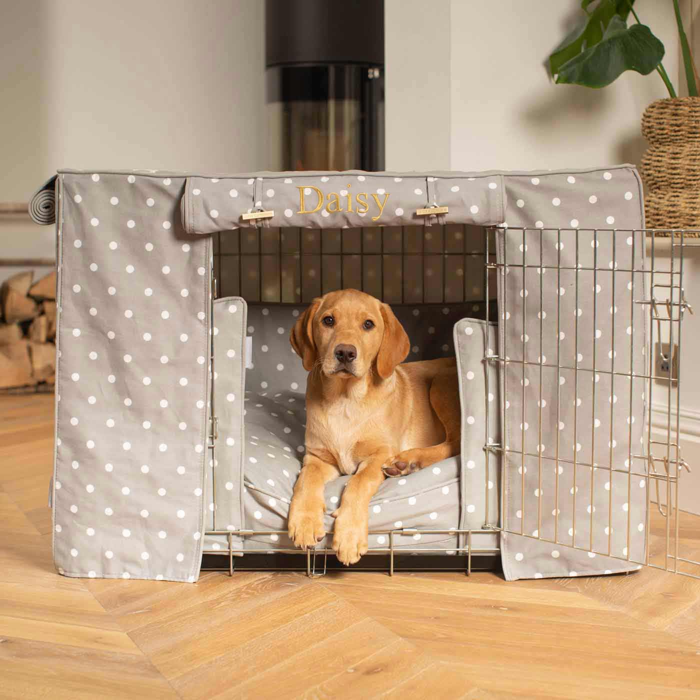 Luxury Silver Dog Cage Set With Cushion, Bumper and Cage Cover. The Perfect Dog Cage For The Ultimate Naptime, Available Now at Lords & Labradors US