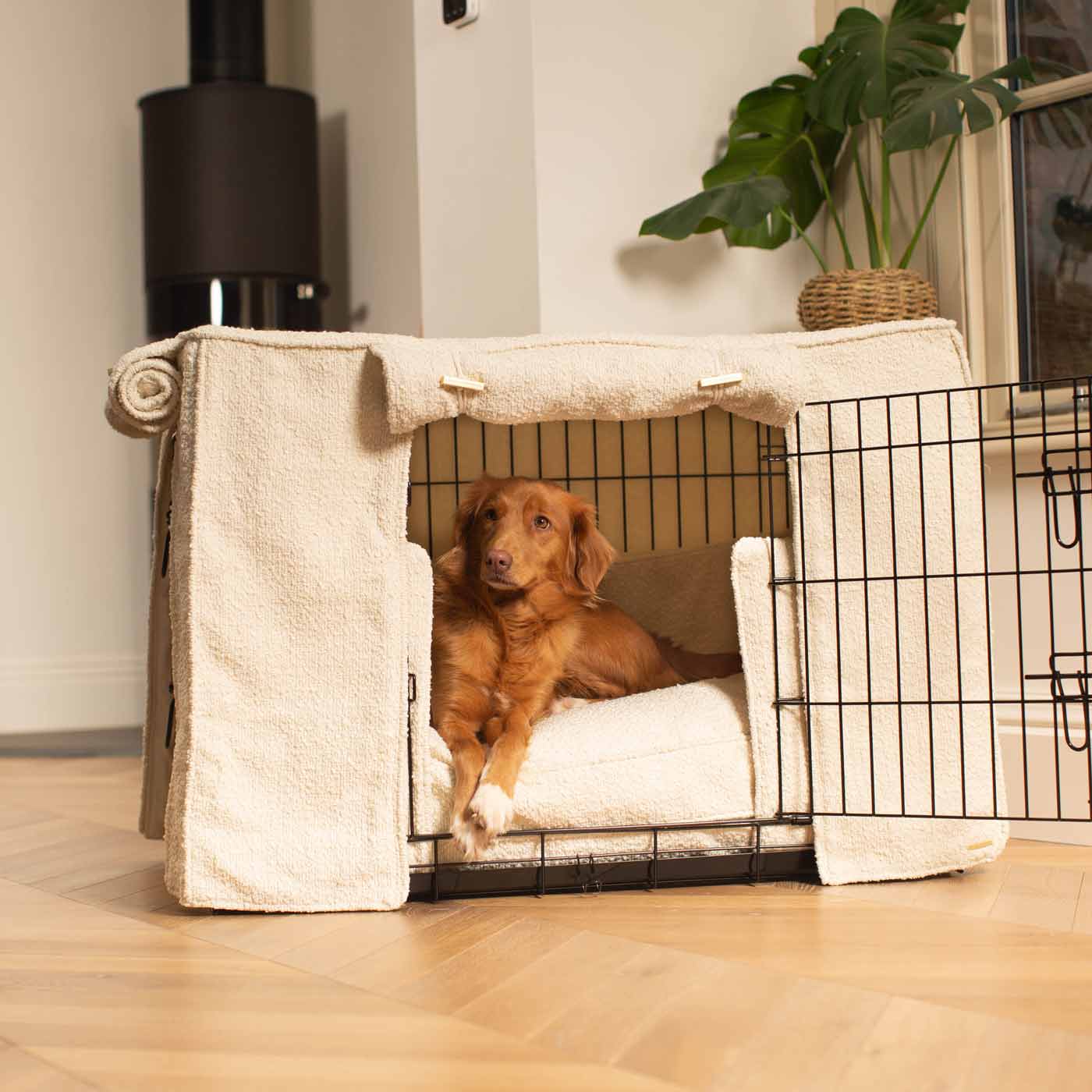 Luxury Heavy Duty Dog Cage, In Stunning Ivory Bouclé Cage Set, The Perfect Dog Cage Set For Building The Ultimate Pet Den! Dog Cage Cover Available To Personalize at Lords & Labradors US