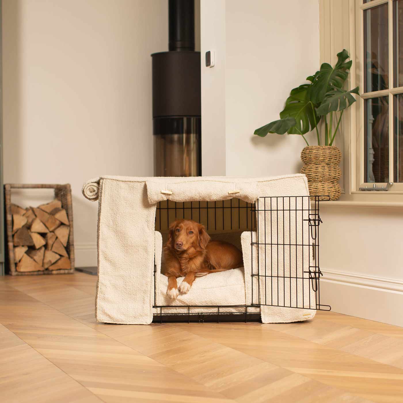 Luxury Heavy Duty Dog Cage, In Stunning Ivory Bouclé Cage Set, The Perfect Dog Cage Set For Building The Ultimate Pet Den! Dog Cage Cover Available To Personalize at Lords & Labradors US