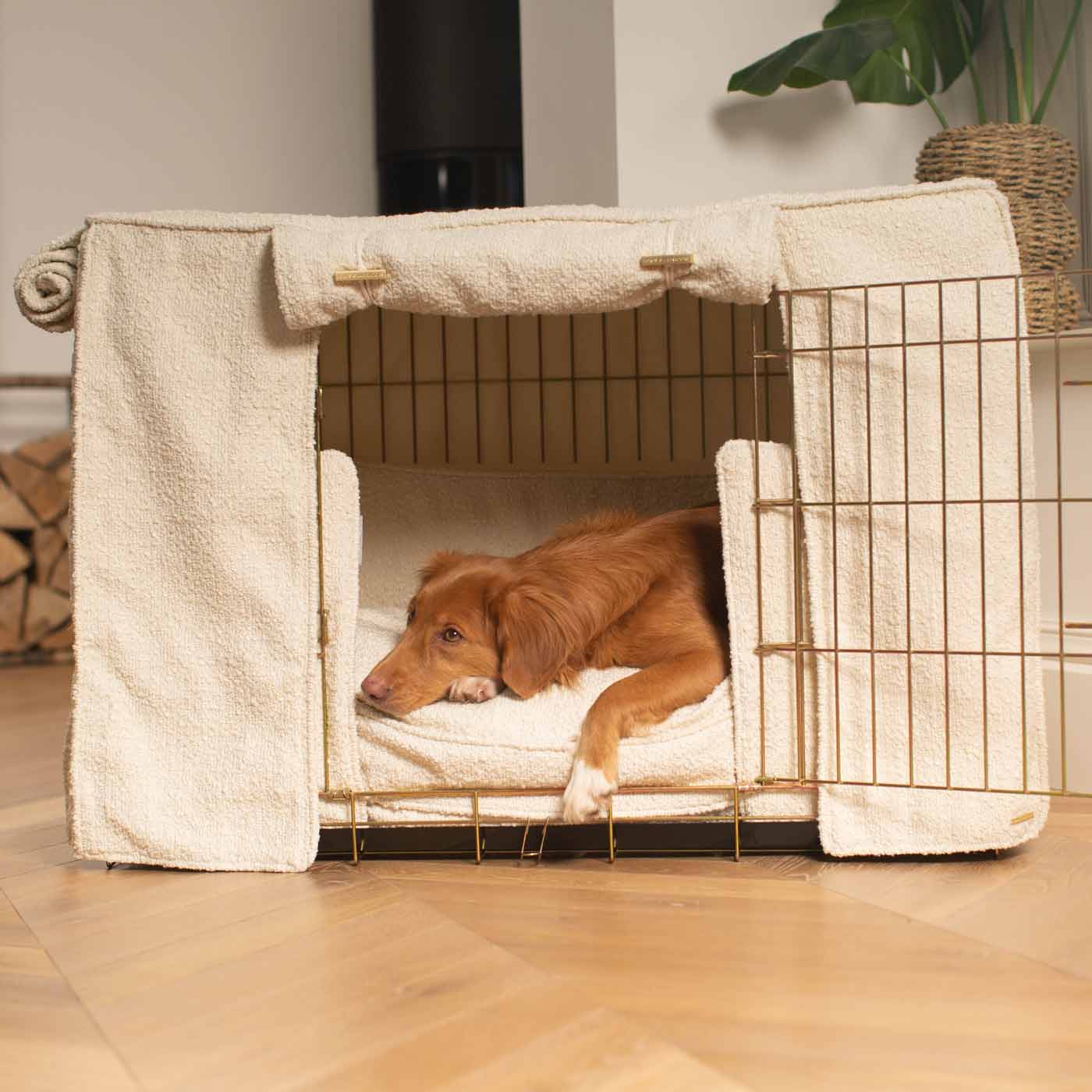 Luxury Heavy Duty Dog Cage, In Stunning Ivory Bouclé Cage Set, The Perfect Dog Cage Set For Building The Ultimate Pet Den! Dog Cage Cover Available To Personalize at Lords & Labradors US