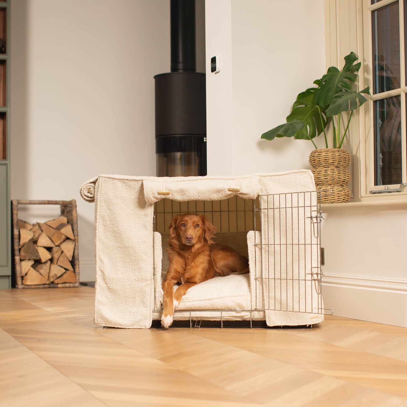 Luxury Heavy Duty Dog Cage, In Stunning Ivory Bouclé Cage Set, The Perfect Dog Cage Set For Building The Ultimate Pet Den! Dog Cage Cover Available To Personalize at Lords & Labradors US