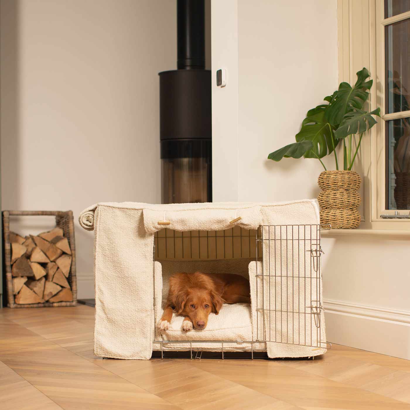 Luxury Heavy Duty Dog Cage, In Stunning Ivory Bouclé Cage Set, The Perfect Dog Cage Set For Building The Ultimate Pet Den! Dog Cage Cover Available To Personalize at Lords & Labradors US