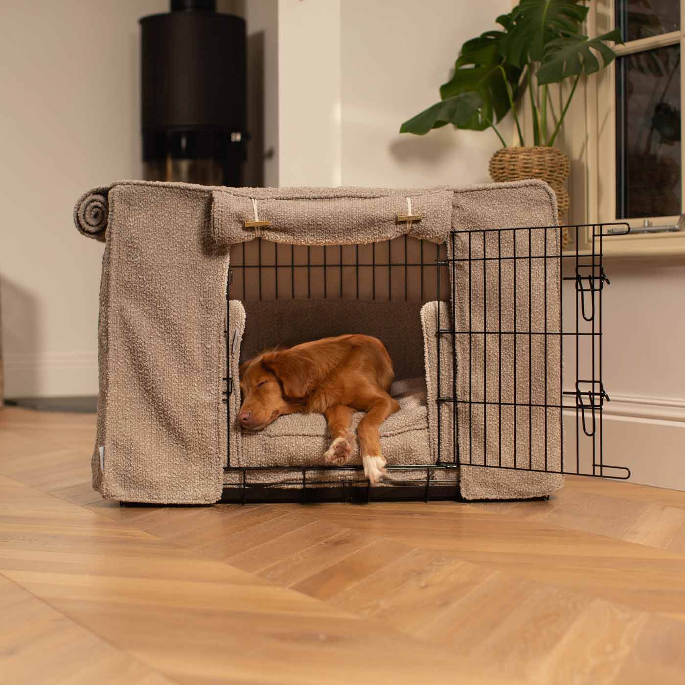 Luxury Heavy Duty Dog Cage, In Stunning Mink Bouclé Cage Set, The Perfect Dog Cage Set For Building The Ultimate Pet Den! Dog Cage Cover Available To Personalize at Lords & Labradors US