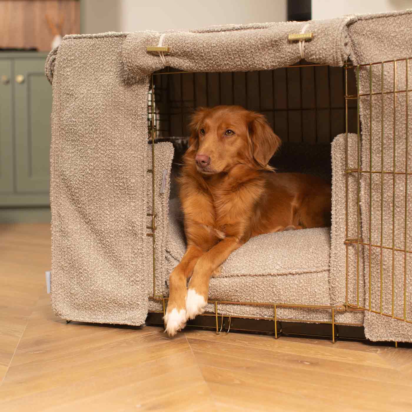 Luxury Heavy Duty Dog Cage, In Stunning Mink Bouclé Cage Set, The Perfect Dog Cage Set For Building The Ultimate Pet Den! Dog Cage Cover Available To Personalize at Lords & Labradors US