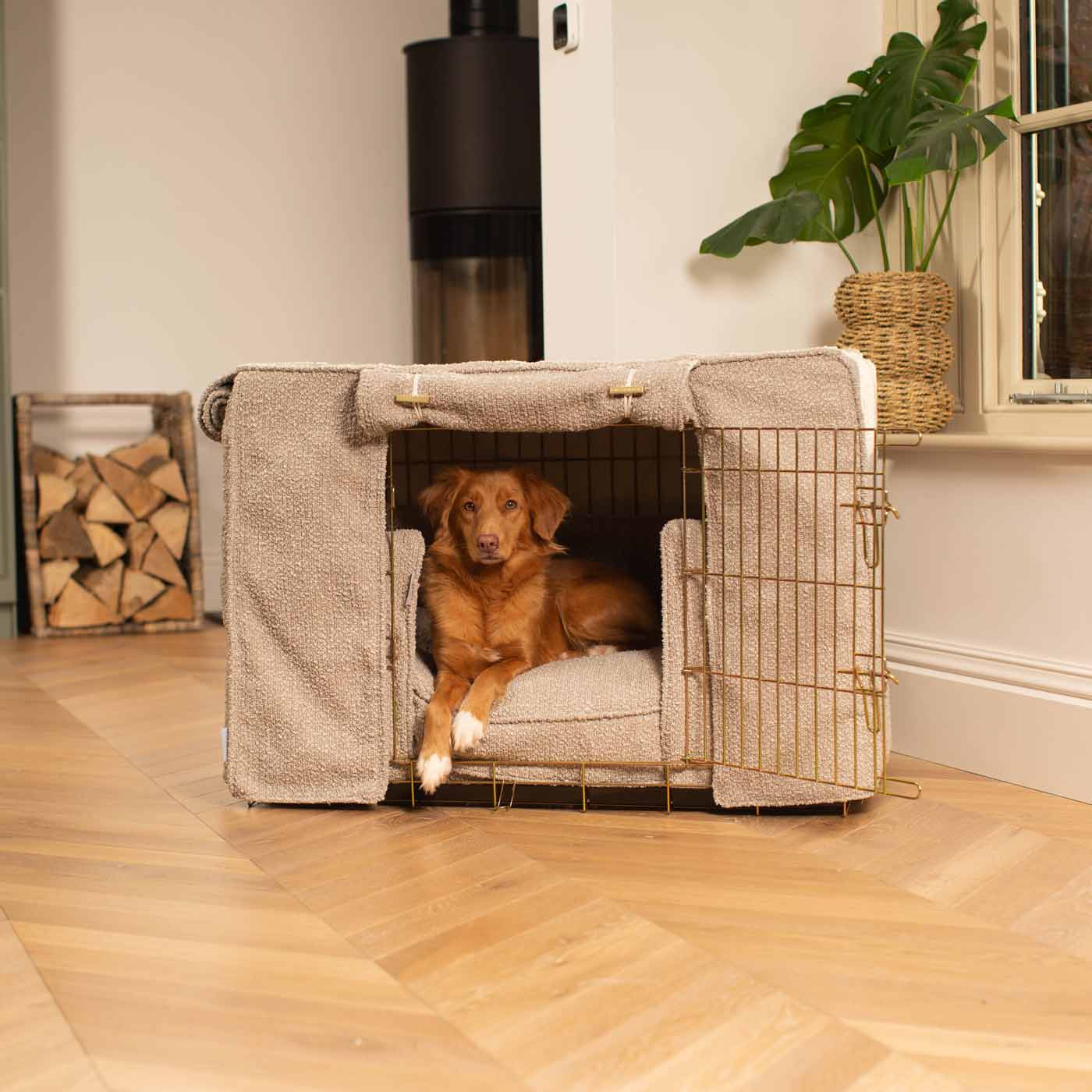 Luxury Heavy Duty Dog Cage, In Stunning Mink Bouclé Cage Set, The Perfect Dog Cage Set For Building The Ultimate Pet Den! Dog Cage Cover Available To Personalize at Lords & Labradors US