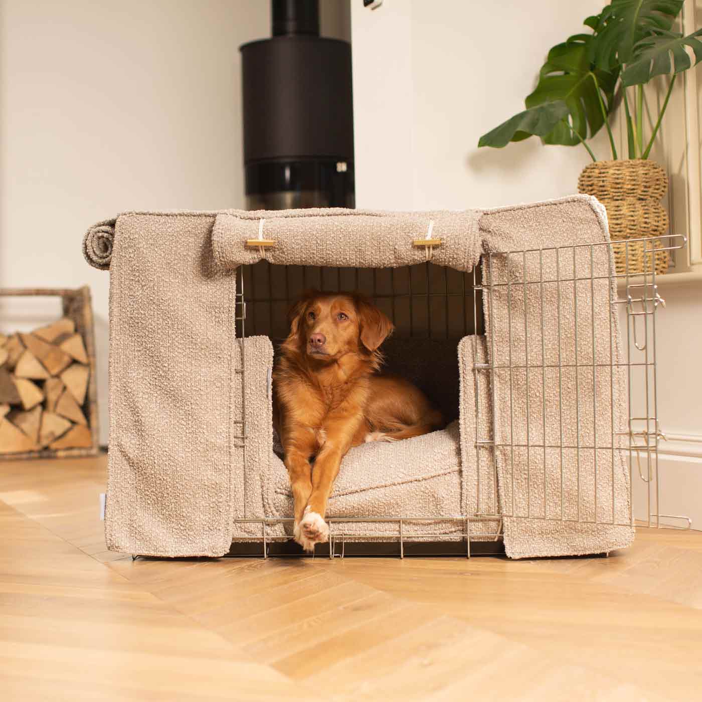 Luxury Heavy Duty Dog Cage, In Stunning Mink Bouclé Cage Set, The Perfect Dog Cage Set For Building The Ultimate Pet Den! Dog Cage Cover Available To Personalize at Lords & Labradors US