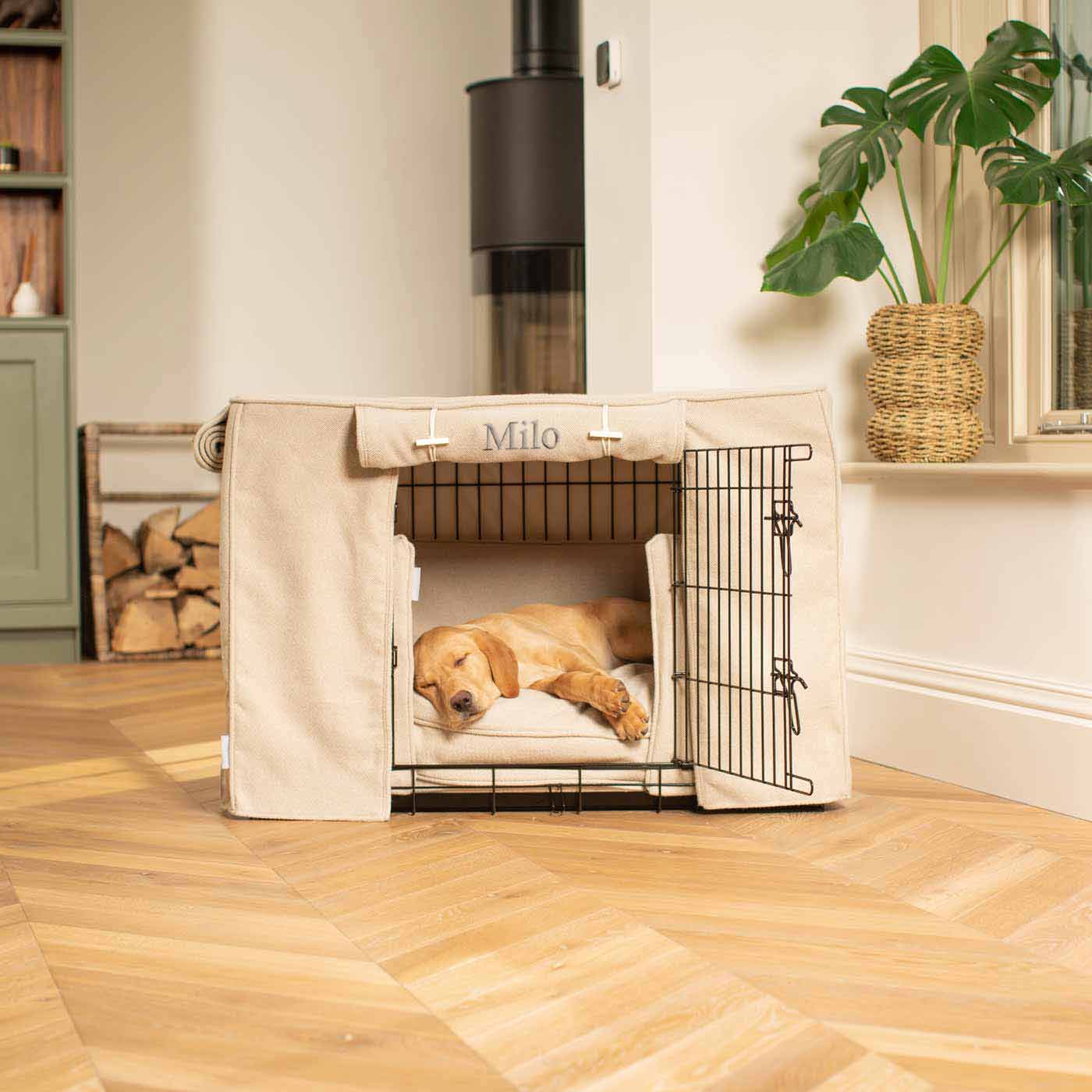 Luxury Heavy Duty Dog Cage, In Stunning Natural Herringbone Tweed Cage Set, The Perfect Dog Cage Set For Building The Ultimate Pet Den! Dog Cage Cover Available To Personalize at Lords & Labradors US