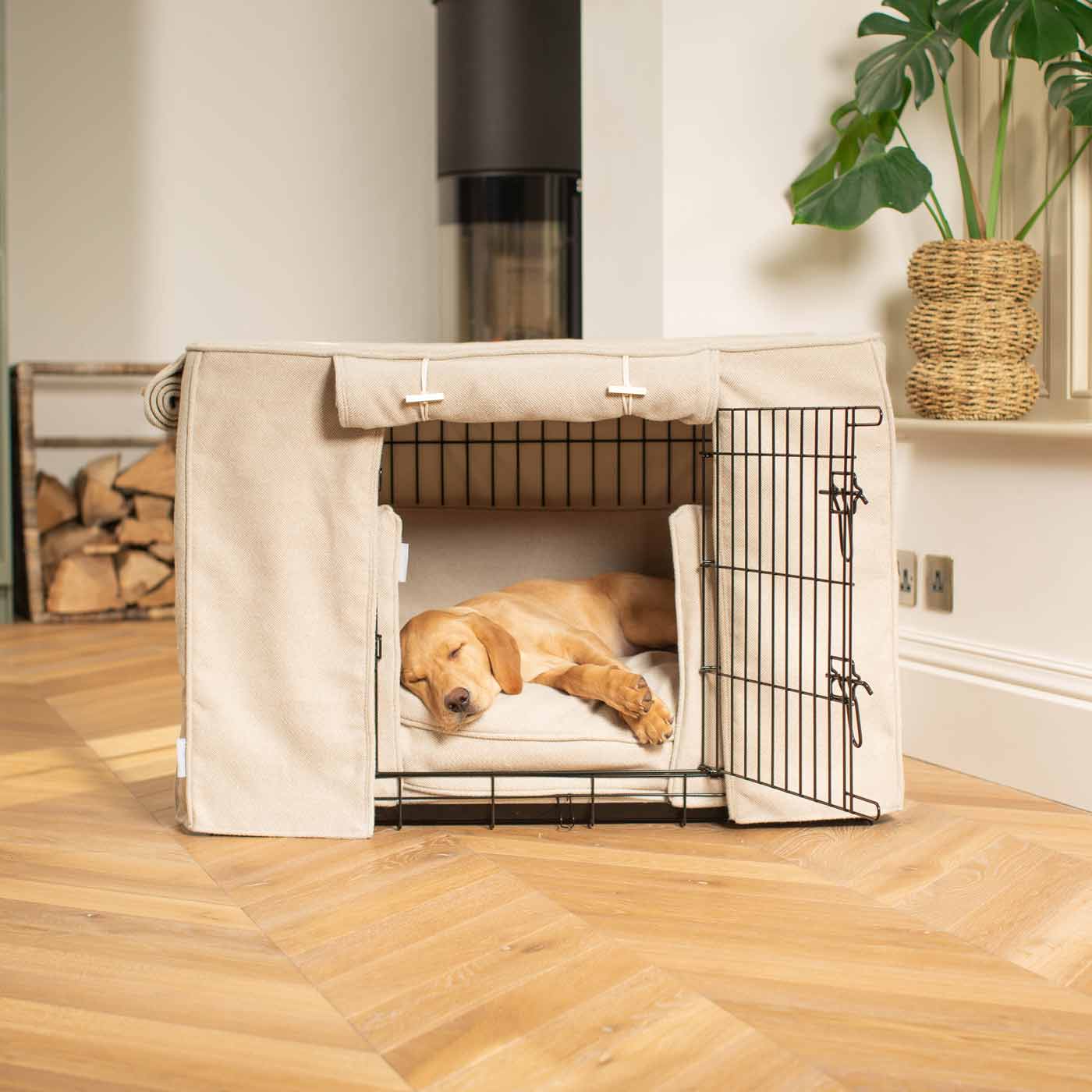 Luxury Heavy Duty Dog Cage, In Stunning Natural Herringbone Tweed Cage Set, The Perfect Dog Cage Set For Building The Ultimate Pet Den! Dog Cage Cover Available To Personalize at Lords & Labradors US