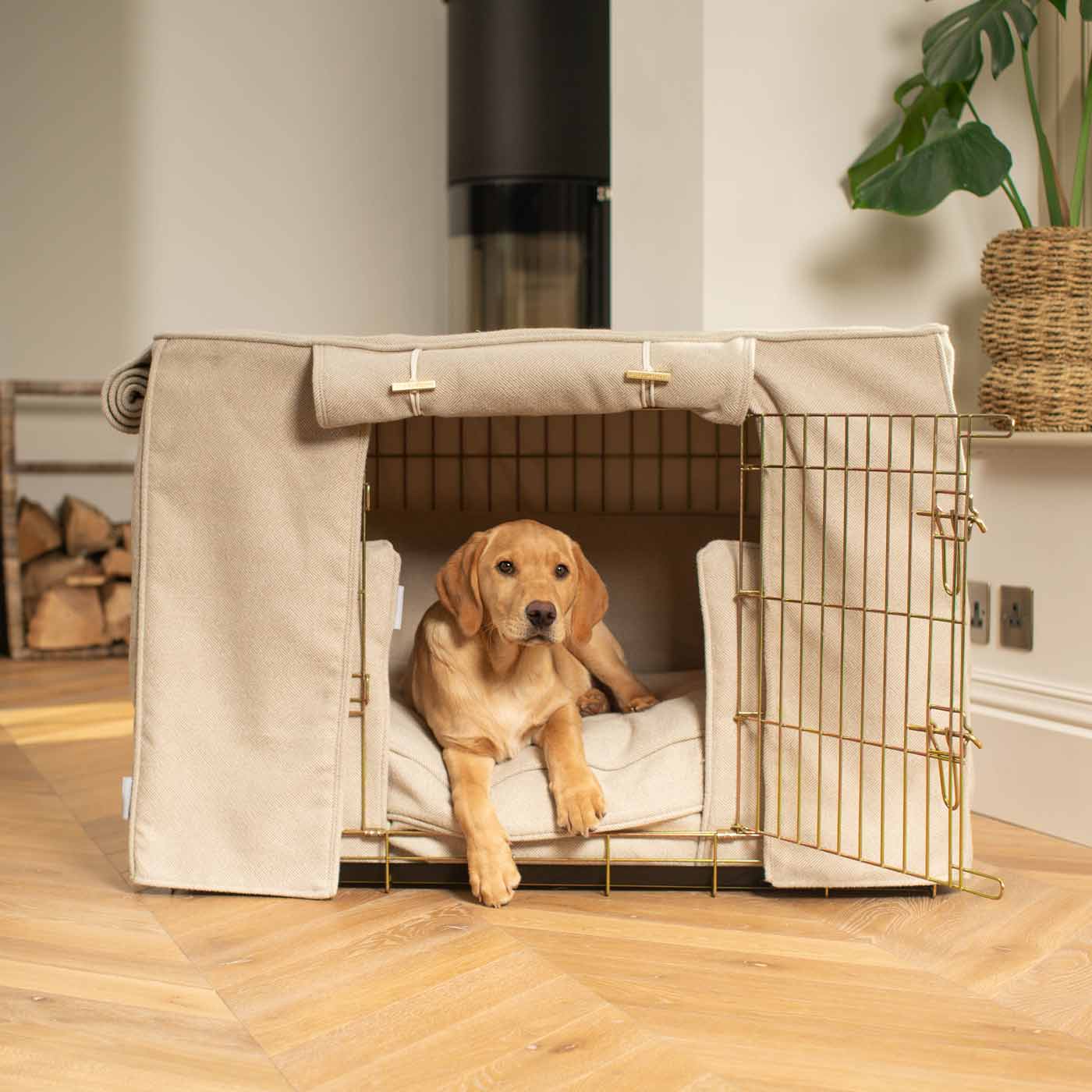 Luxury Heavy Duty Dog Cage, In Stunning Natural Herringbone Tweed Cage Set, The Perfect Dog Cage Set For Building The Ultimate Pet Den! Dog Cage Cover Available To Personalize at Lords & Labradors US