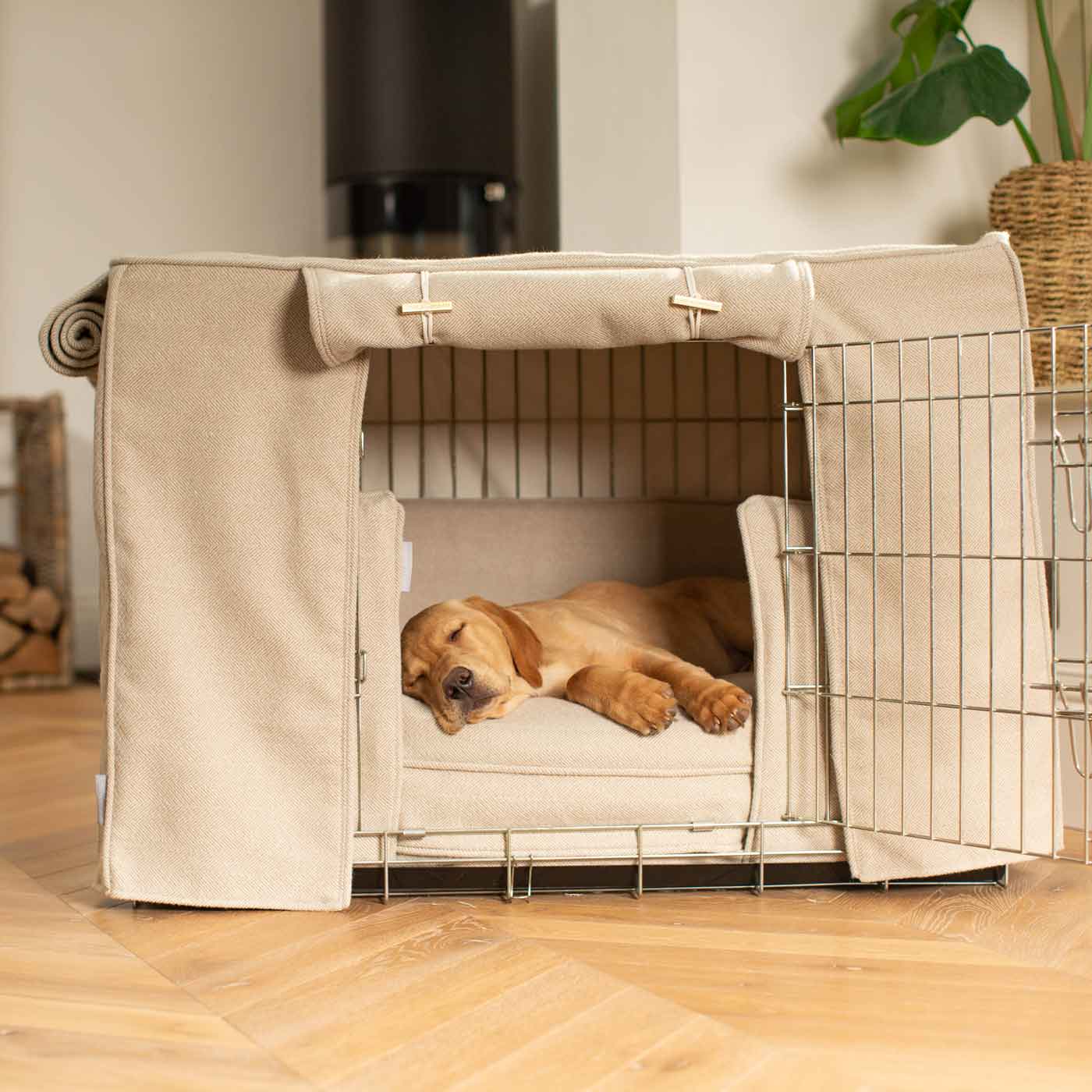 Luxury Heavy Duty Dog Cage, In Stunning Natural Herringbone Tweed Cage Set, The Perfect Dog Cage Set For Building The Ultimate Pet Den! Dog Cage Cover Available To Personalize at Lords & Labradors US