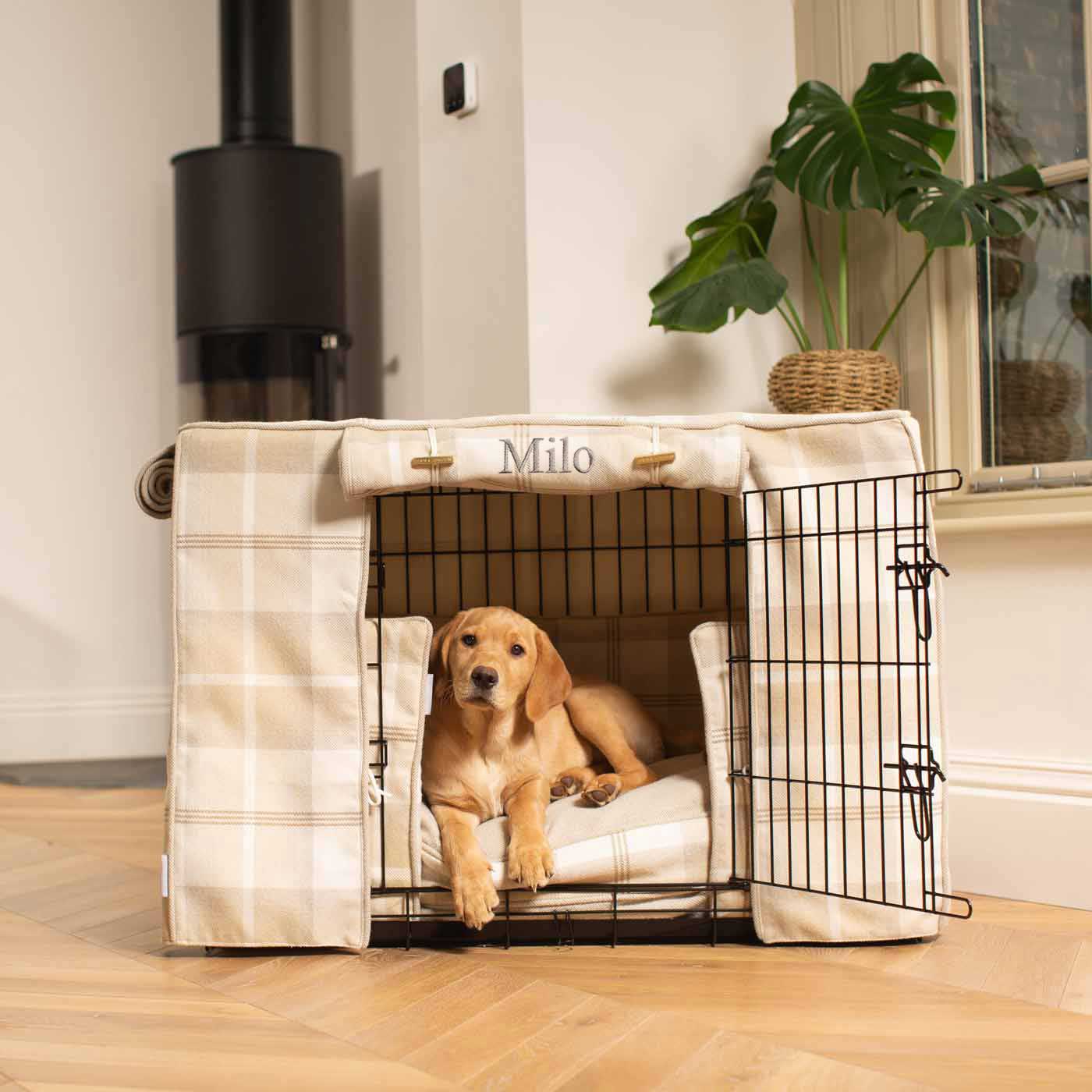 Balmoral Natural Tweed Cage Set, The Perfect Dog Cage Set For The Ultimate Naptime, Available To Personalize at Lords & Labradors US