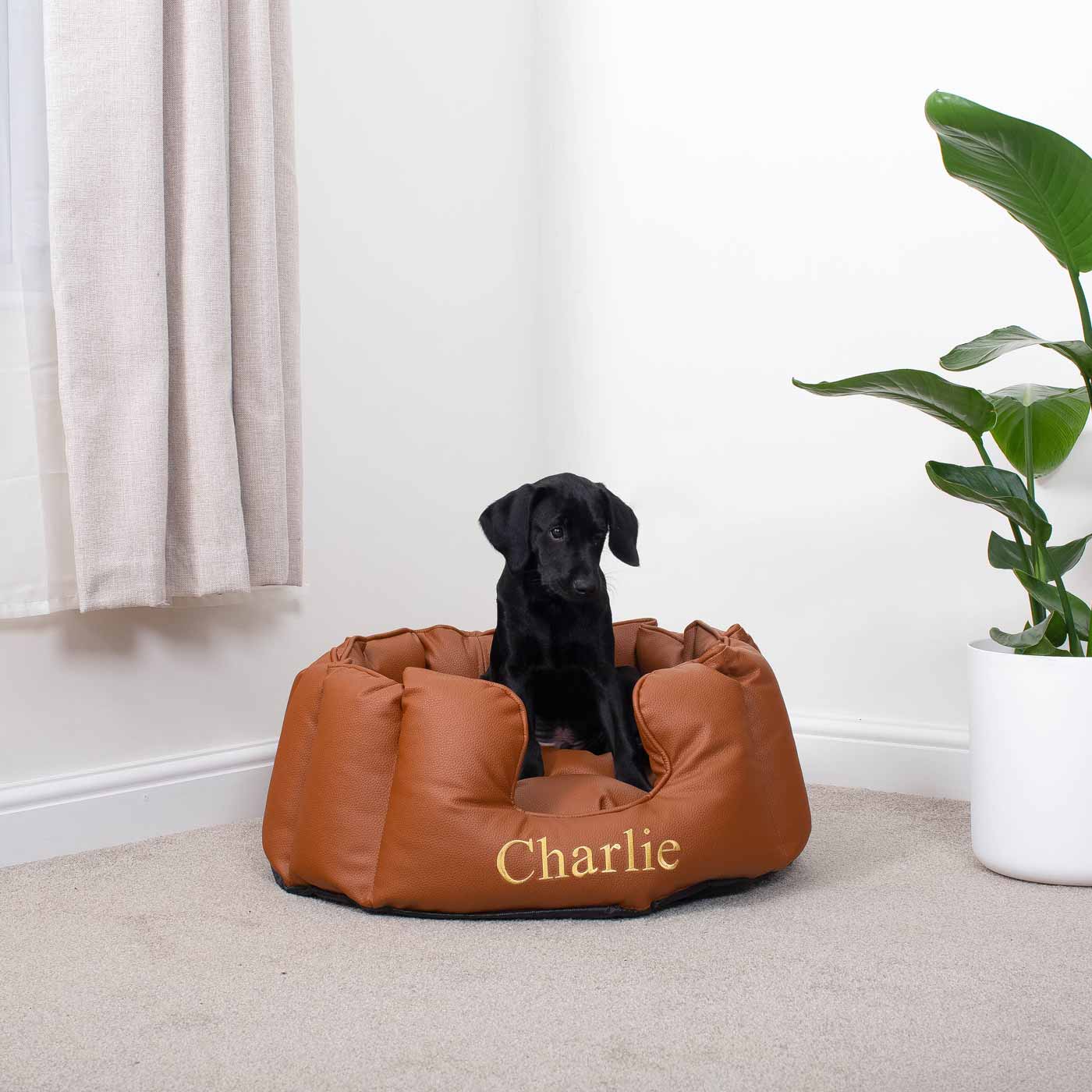 Luxury Handmade High Wall in Rhino Tough Desert Faux Leather, in Ember, Perfect For Your Pets Nap Time! Available To Personalize at Lords & Labradors US