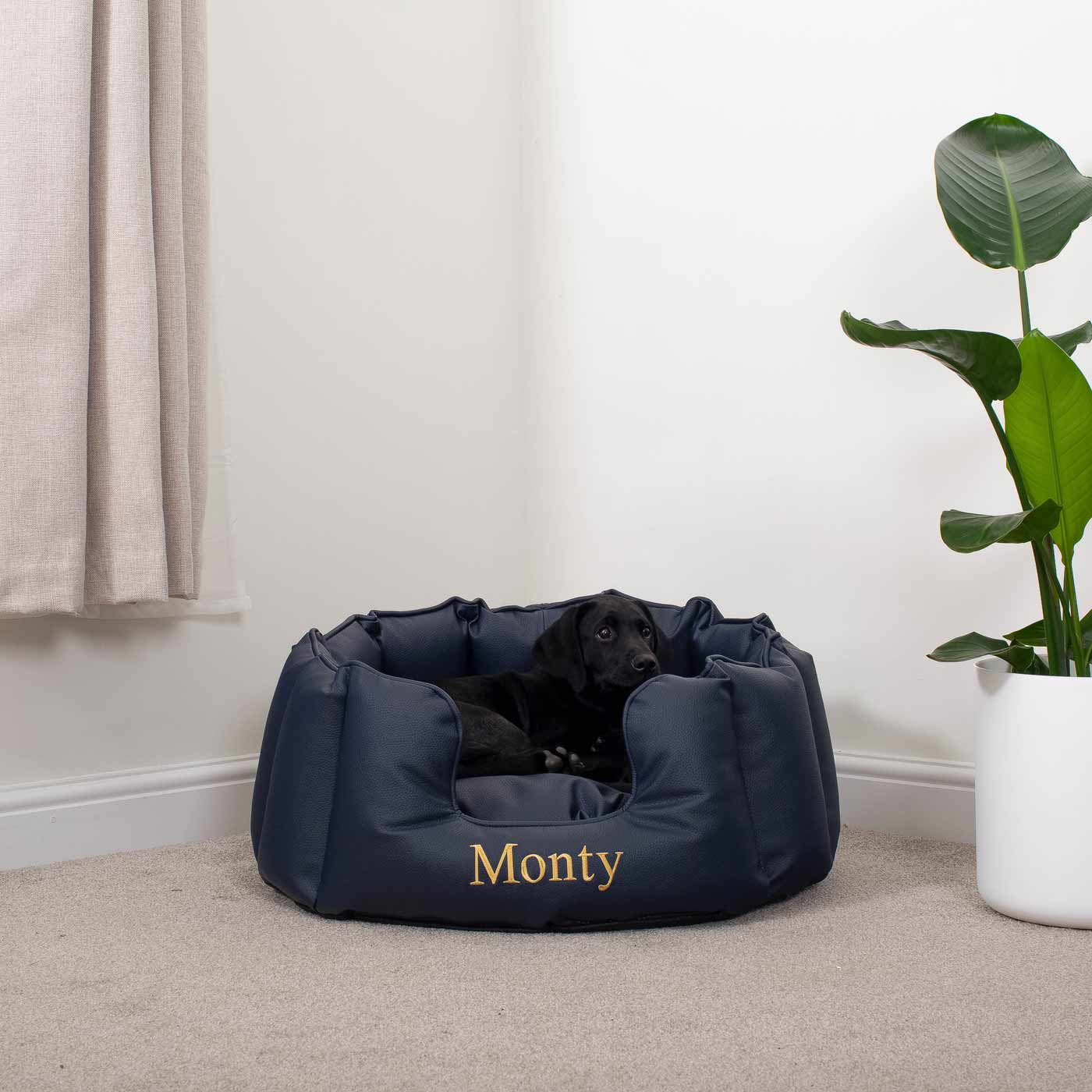 Luxury Handmade High Wall in Rhino Tough Jungle Faux Leather, in Pacific, Perfect For Your Pets Nap Time! Available To Personalize at Lords & Labradors US