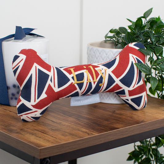 Discover The Perfect Bone For Dogs, Luxury Dog Bone Toy In Union Jack, Available To Personalize Now at Lords & Labradors US