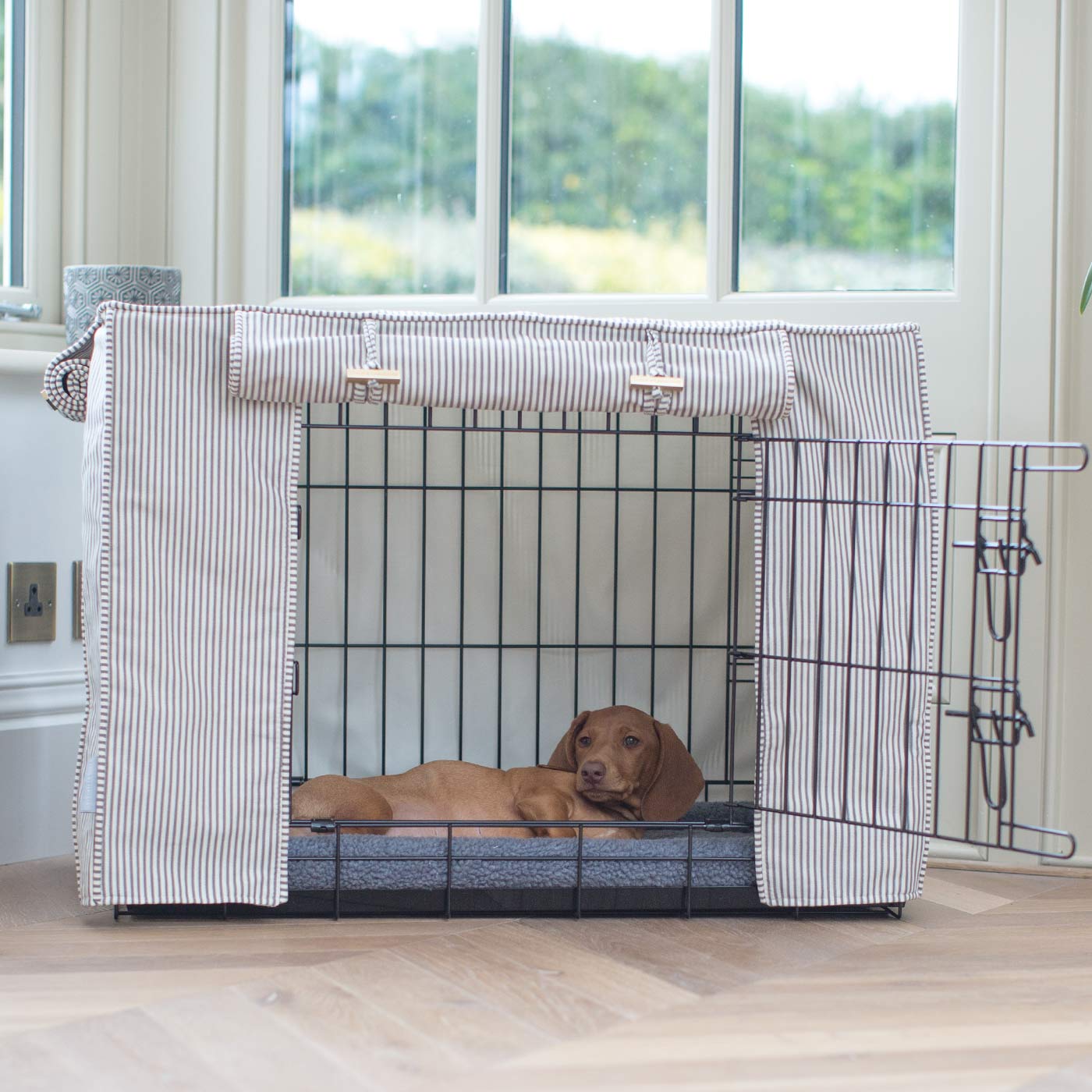 Luxury Dog Cage Cover, Regency Stripe Cage Cover The Perfect Dog Cage Accessory, Available To Personalize Now at Lords & Labradors US