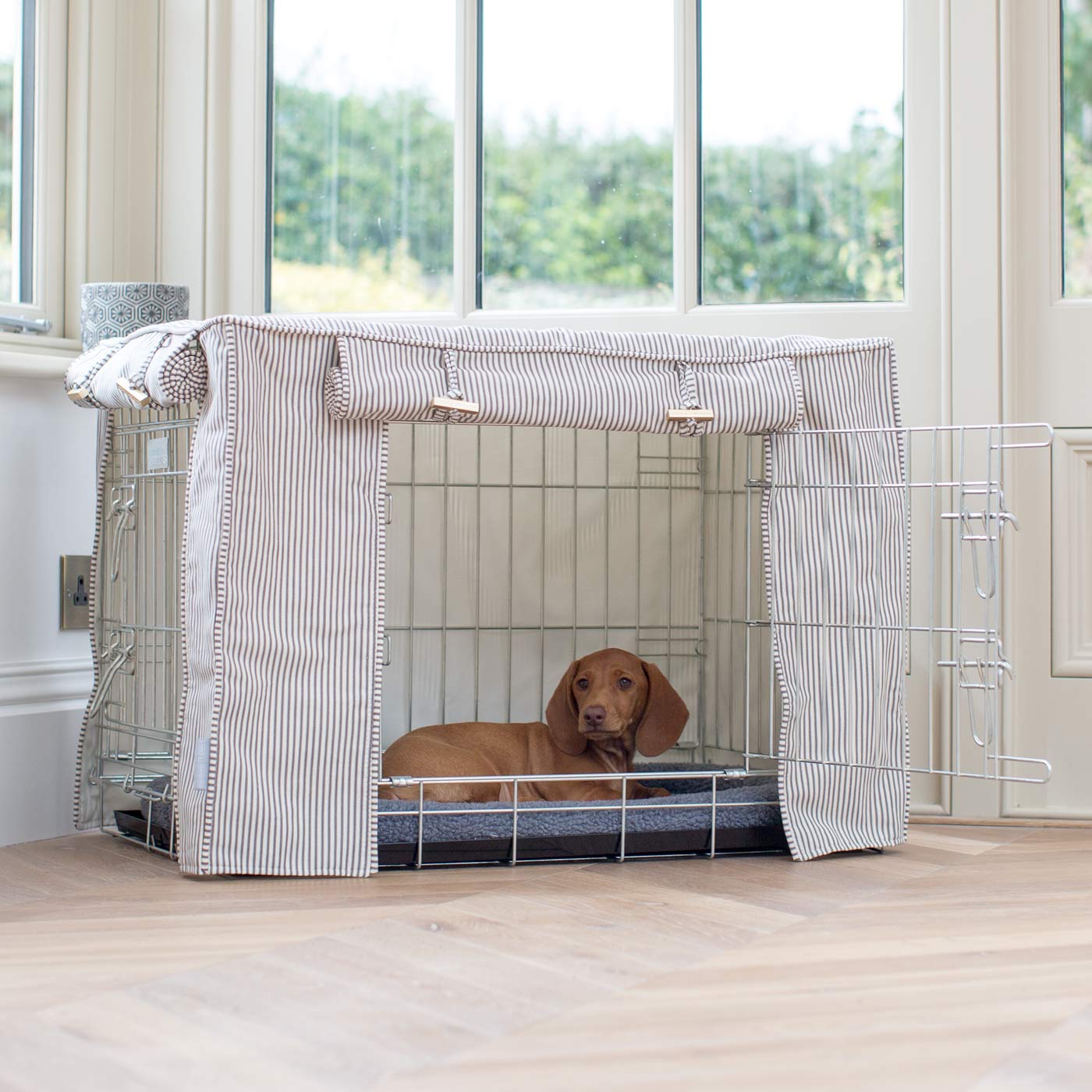 Luxury Dog Cage Cover, Regency Stripe Cage Cover The Perfect Dog Cage Accessory, Available To Personalize Now at Lords & Labradors US