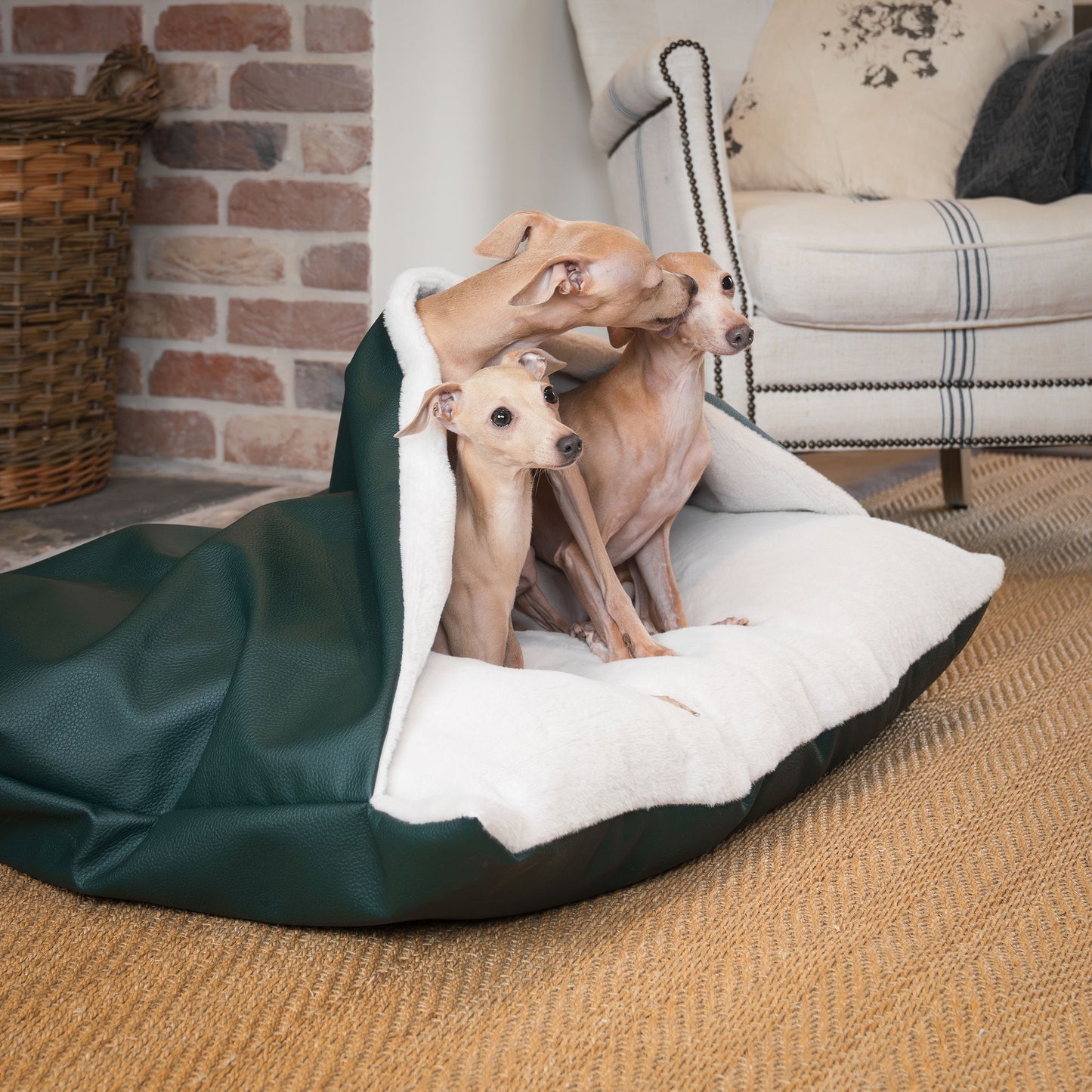 Discover The Perfect Burrow For Your Pet, Our Stunning Sleepy Burrow Dog Beds In Forest Rhino Faux Leather Is The Perfect Bed Choice For Your Pet, Available Now at Lords & Labradors US