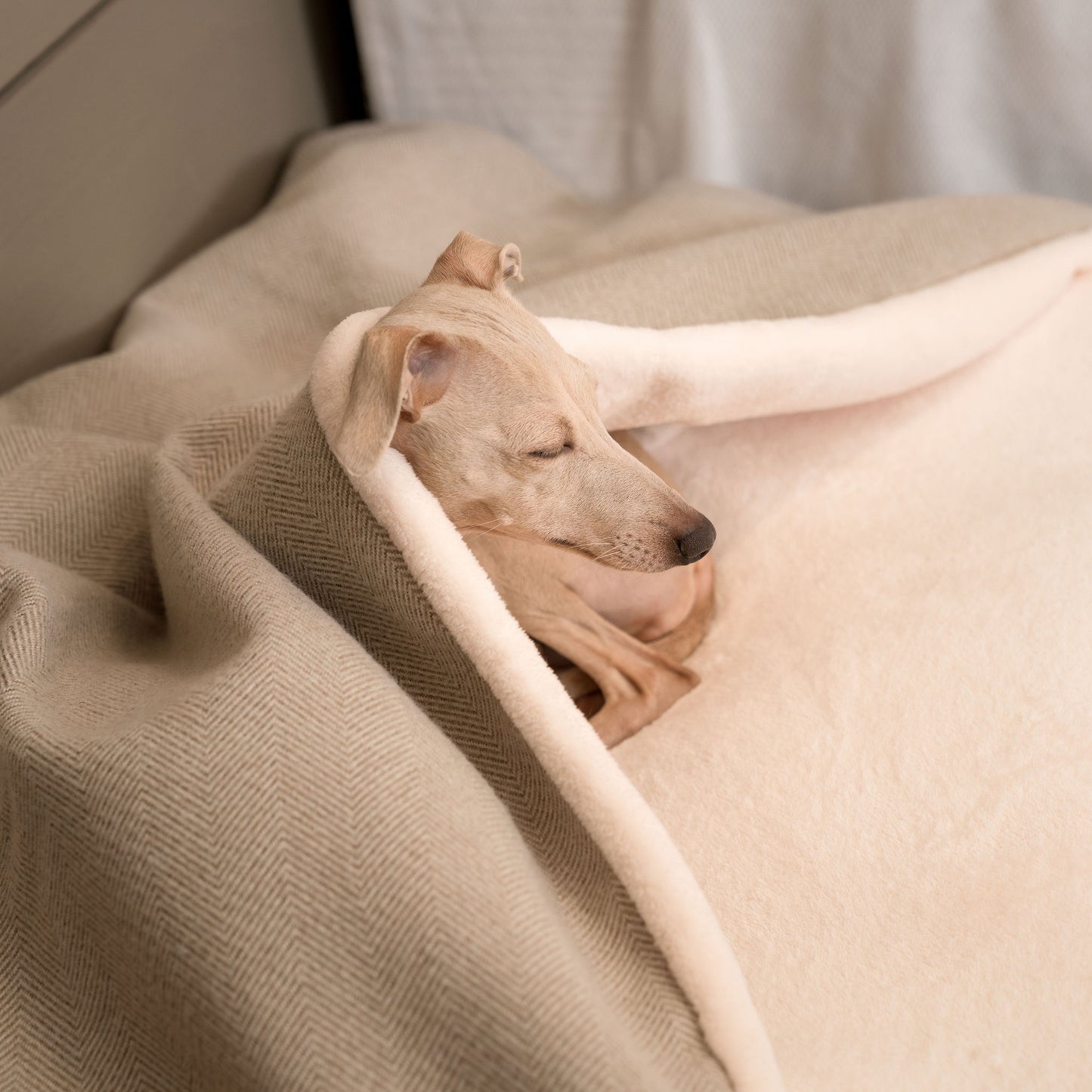 Discover The Perfect Burrow For Your Pet, Our Stunning Sleepy Burrow Dog Beds In Natural Herringbone Is The Perfect Bed Choice For Your Pet, Available Now at Lords & Labradors US