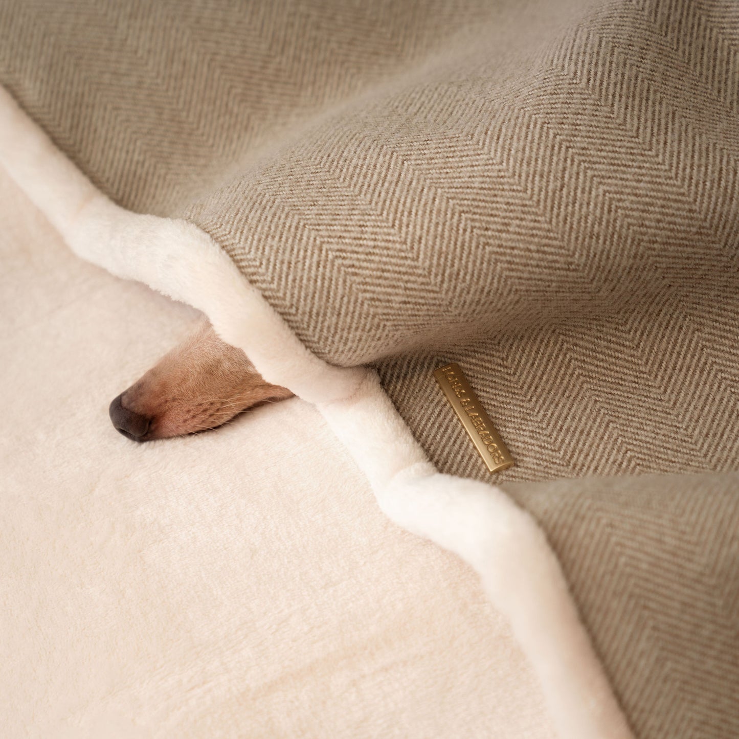 Discover The Perfect Burrow For Your Pet, Our Stunning Sleepy Burrow Dog Beds In Natural Herringbone Is The Perfect Bed Choice For Your Pet, Available Now at Lords & Labradors US