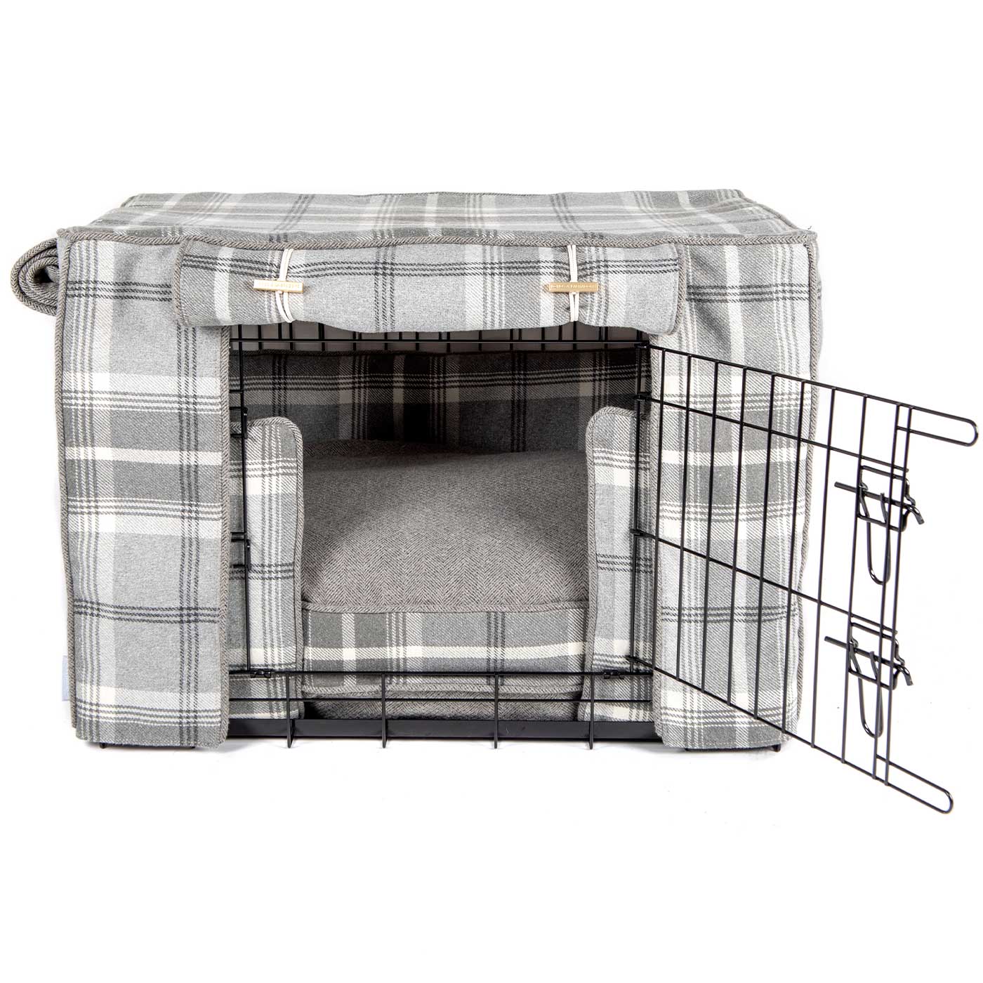 Luxury Heavy Duty Dog Cage, In Stunning Balmoral Dove Grey Tweed Cage Set, The Perfect Dog Cage Set For Building The Ultimate Pet Den! Dog Cage Cover Available To Personalize at Lords & Labradors US