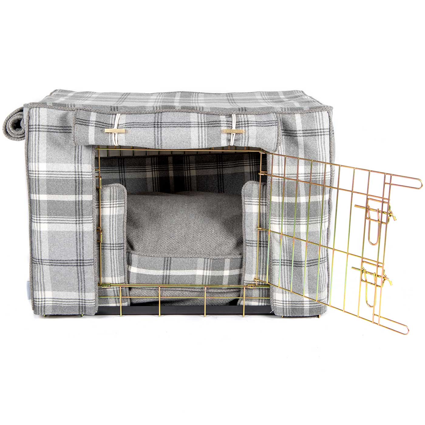 Luxury Heavy Duty Dog Cage, In Stunning Balmoral Dove Grey Tweed Cage Set, The Perfect Dog Cage Set For Building The Ultimate Pet Den! Dog Cage Cover Available To Personalize at Lords & Labradors US