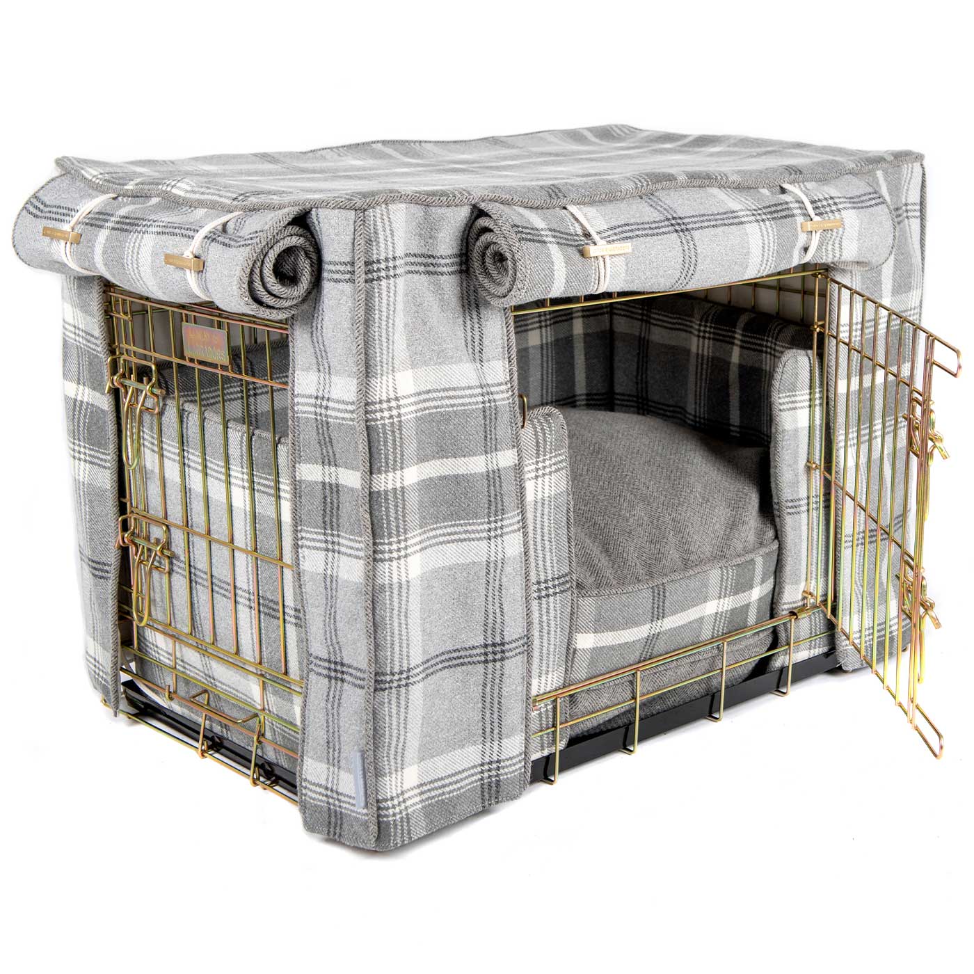 Luxury Heavy Duty Dog Cage, In Stunning Balmoral Dove Grey Tweed Cage Set, The Perfect Dog Cage Set For Building The Ultimate Pet Den! Dog Cage Cover Available To Personalize at Lords & Labradors US