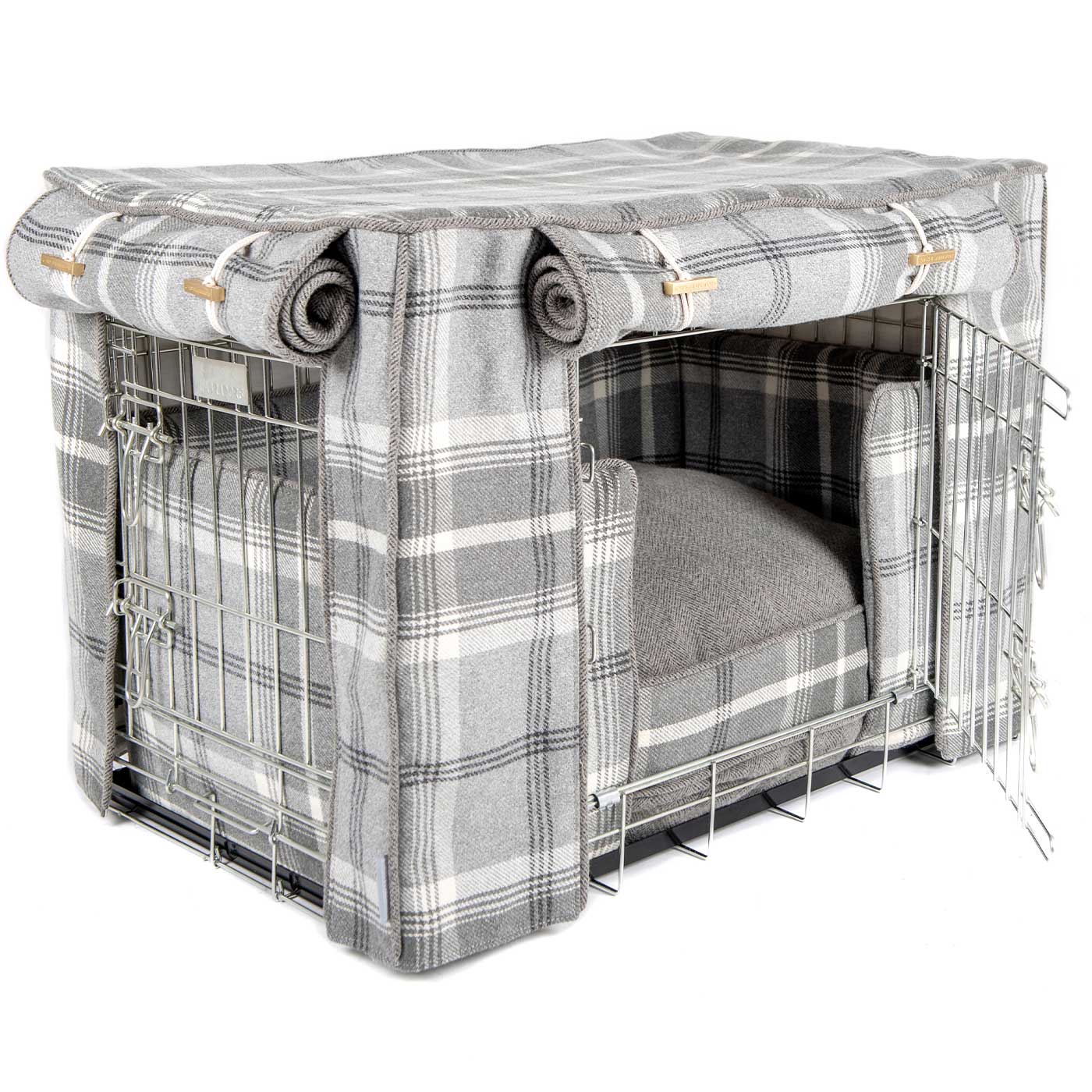 Luxury Heavy Duty Dog Cage, In Stunning Balmoral Dove Grey Tweed Cage Set, The Perfect Dog Cage Set For Building The Ultimate Pet Den! Dog Cage Cover Available To Personalize at Lords & Labradors US