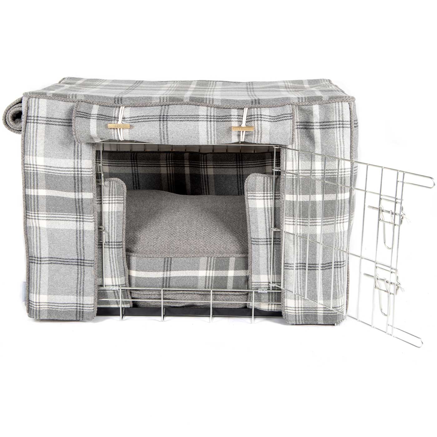 Luxury Heavy Duty Dog Cage, In Stunning Balmoral Dove Grey Tweed Cage Set, The Perfect Dog Cage Set For Building The Ultimate Pet Den! Dog Cage Cover Available To Personalize at Lords & Labradors US