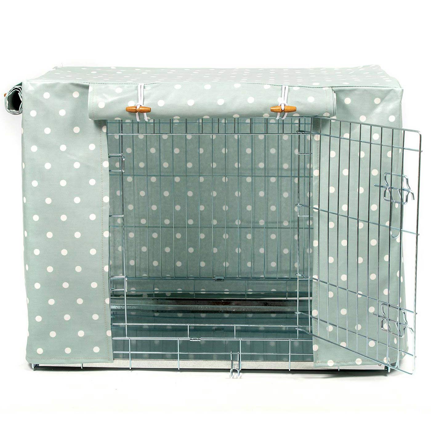 Luxury Dog Cage Cover, Duck Egg Spot Oil Cloth Cage Cover. The Perfect Dog Cage Accessory, Available To Personalize Now at Lords & Labradors US
