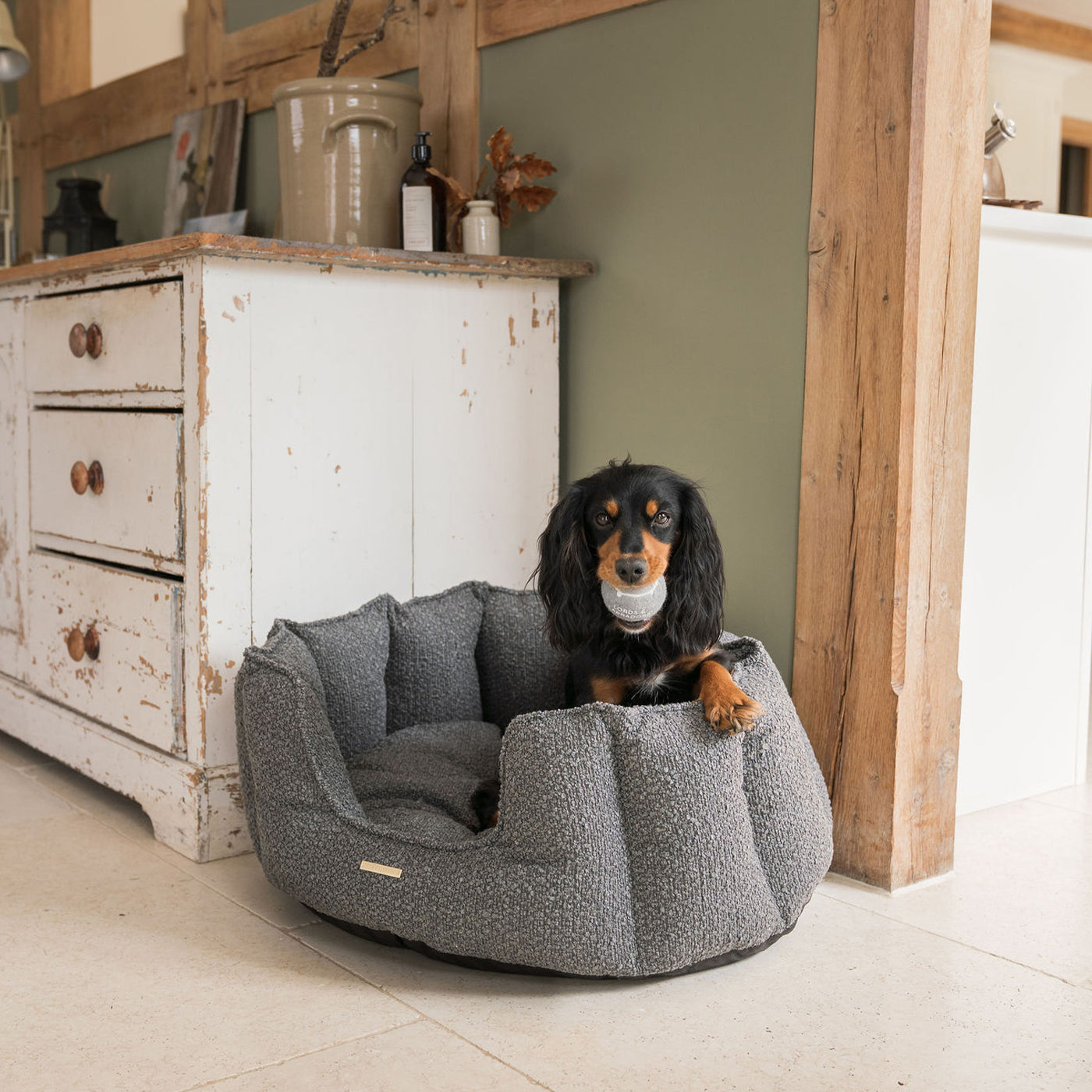 High Wall Bed For Dogs in Bouclé by Lords & Labradors
